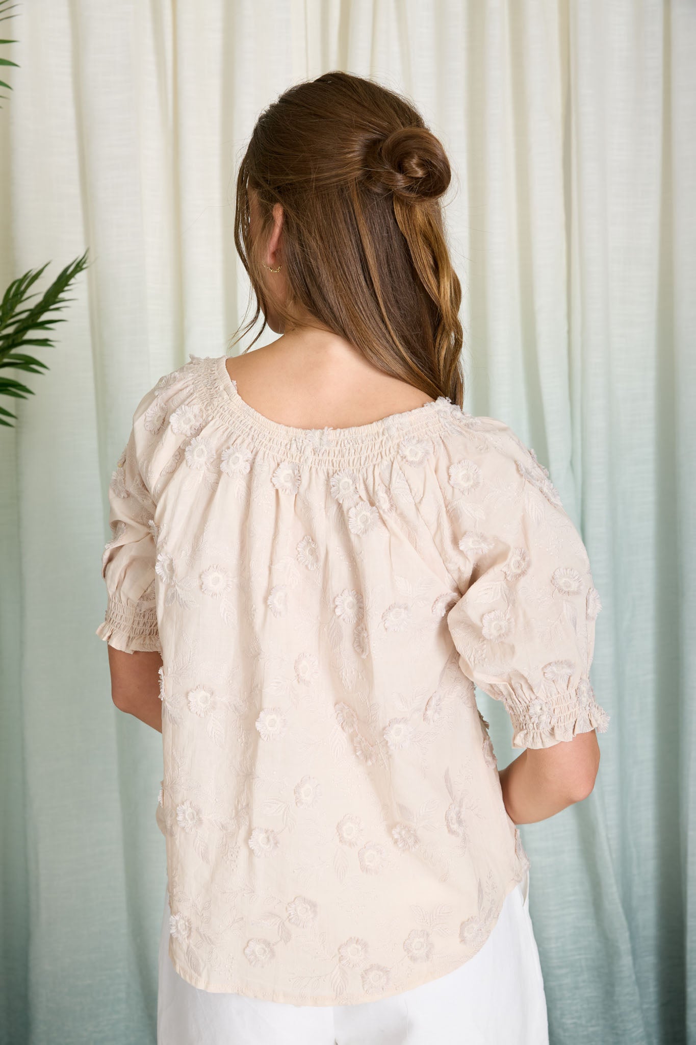 EMBROIDERED 3D FLORAL OFF THE SHOULDER BLOUSE