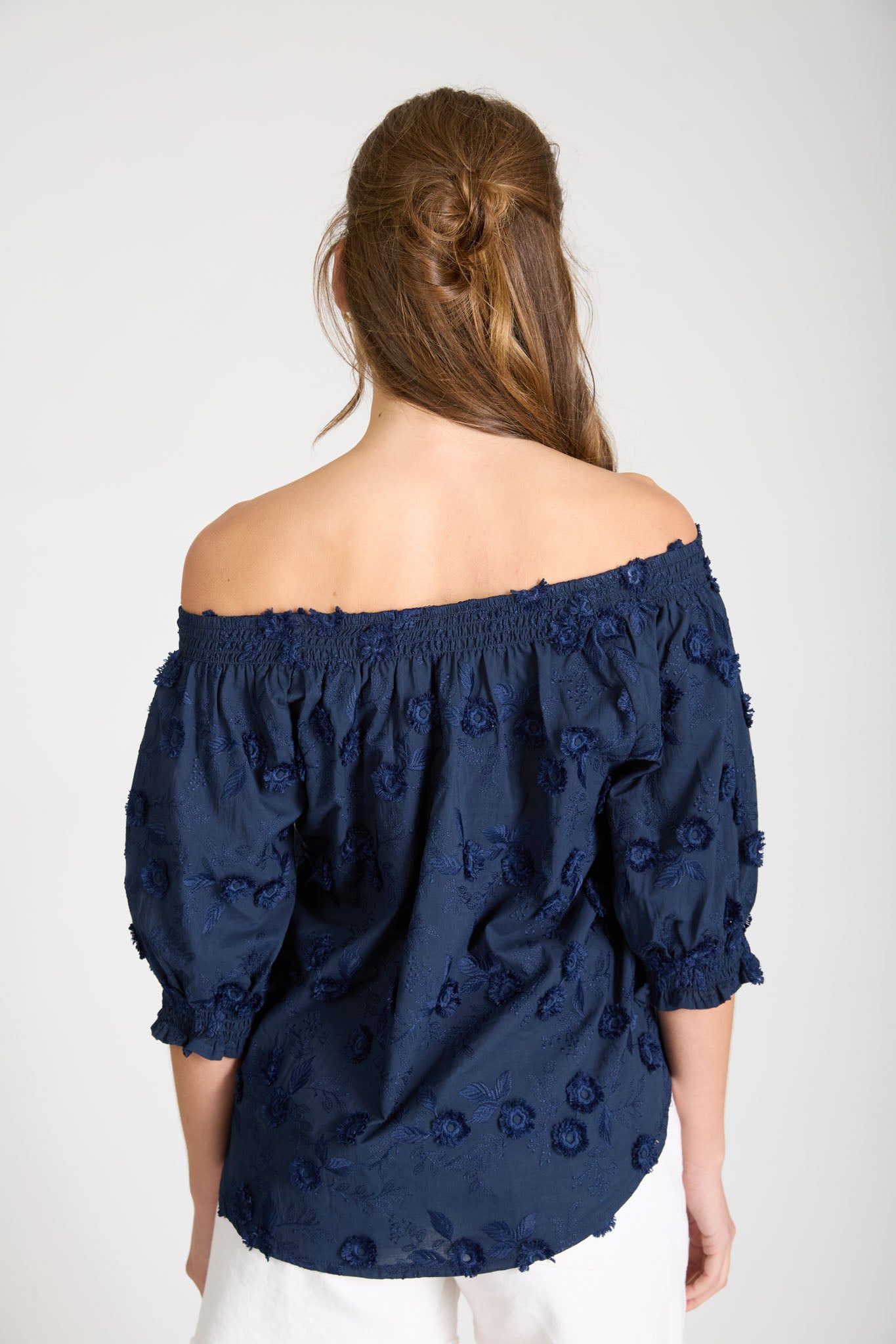 EMBROIDERED 3D FLORAL OFF THE SHOULDER BLOUSE