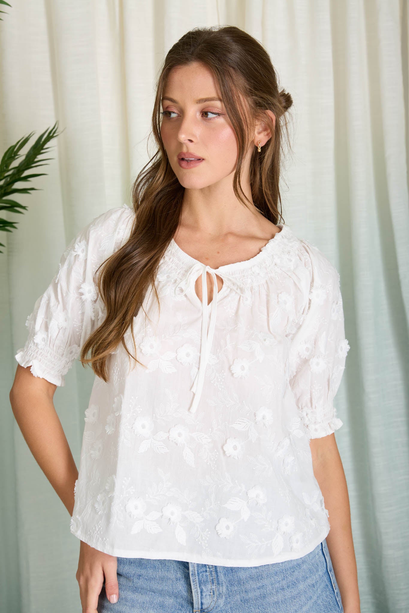 EMBROIDERED 3D FLORAL OFF THE SHOULDER BLOUSE