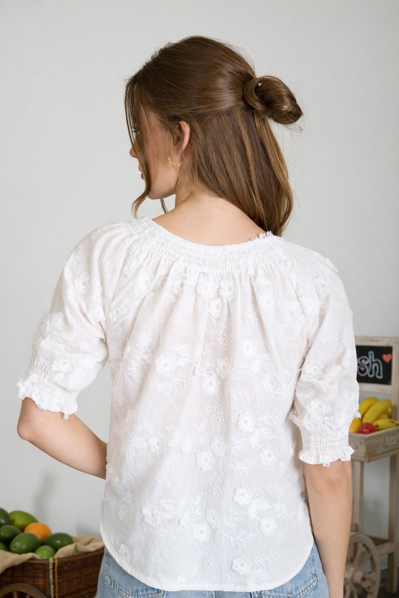 EMBROIDERED 3D FLORAL OFF THE SHOULDER BLOUSE