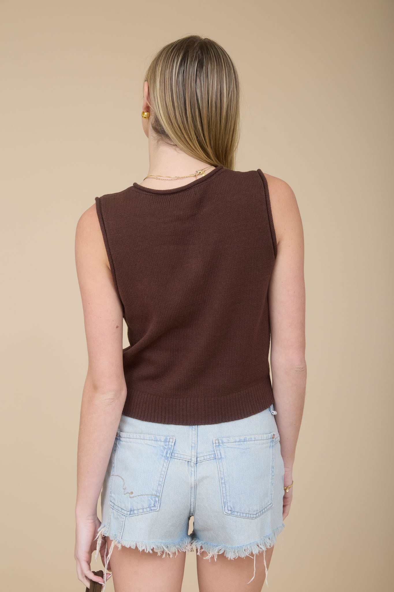 RAW EDGE BUTTON DOWN KNIT CARDIGAN VEST TOP