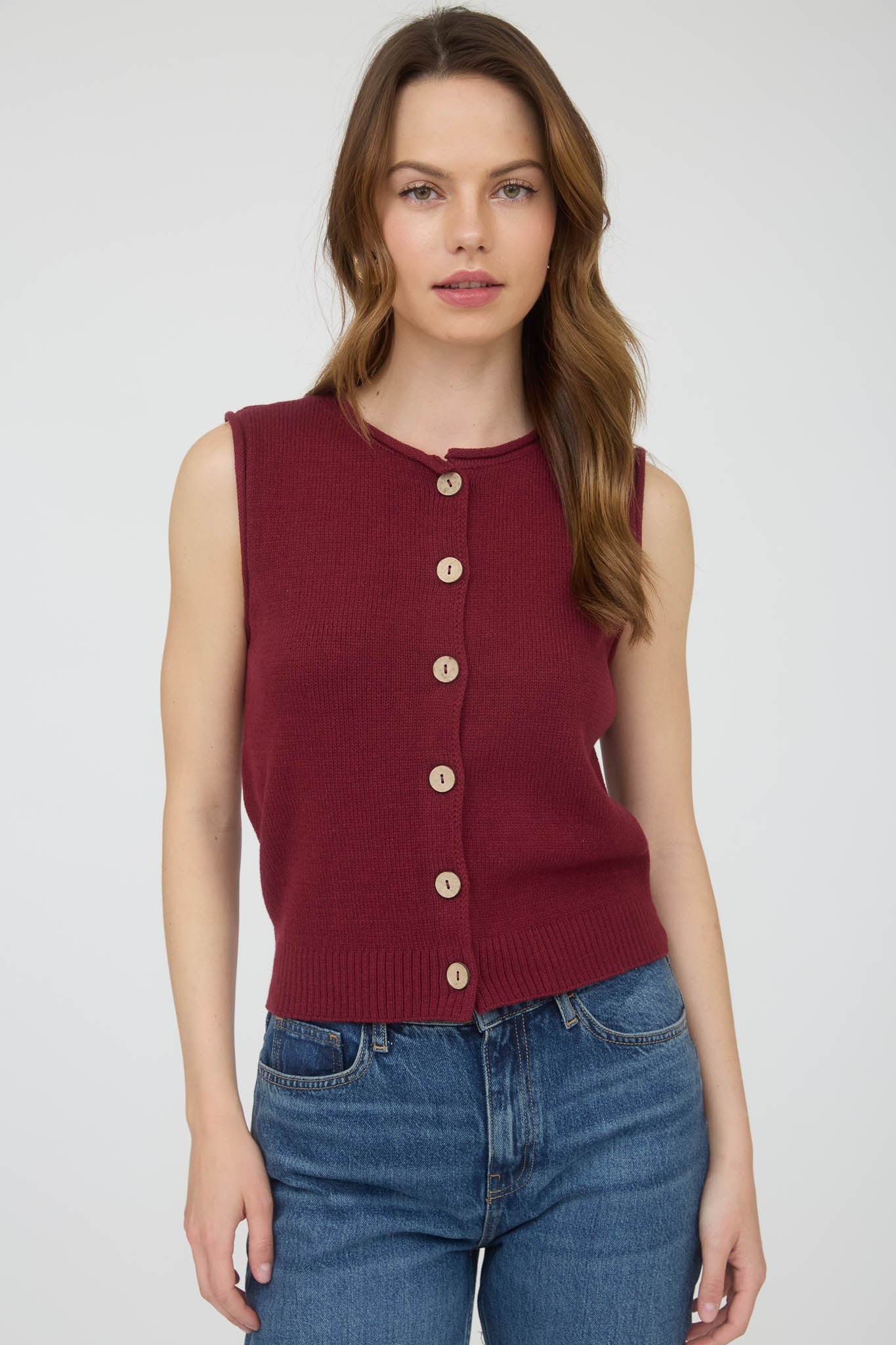 RAW EDGE BUTTON DOWN KNIT CARDIGAN VEST TOP