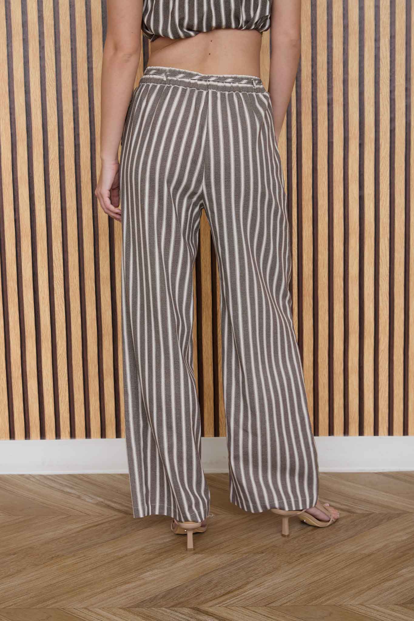 STRIPE WAIST TIE STRAP DETAIL LINEN PANTS