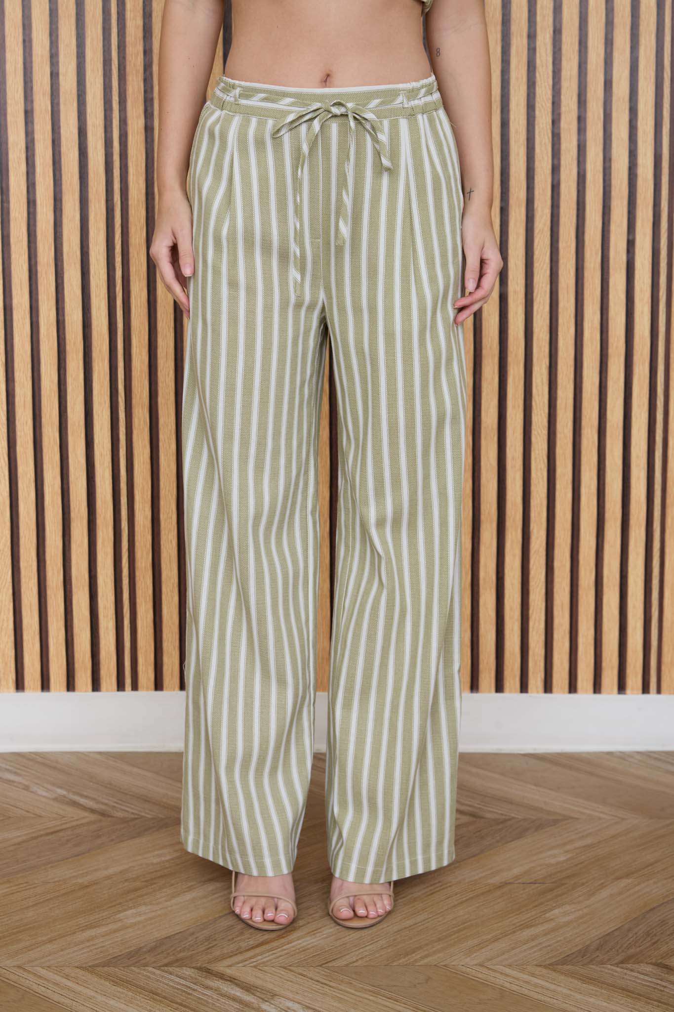 STRIPE WAIST TIE STRAP DETAIL LINEN PANTS