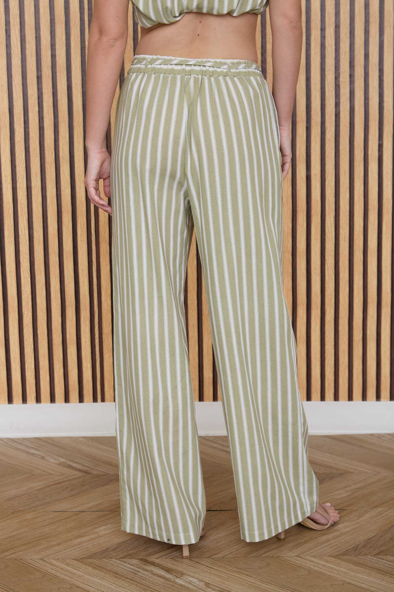 STRIPE WAIST TIE STRAP DETAIL LINEN PANTS