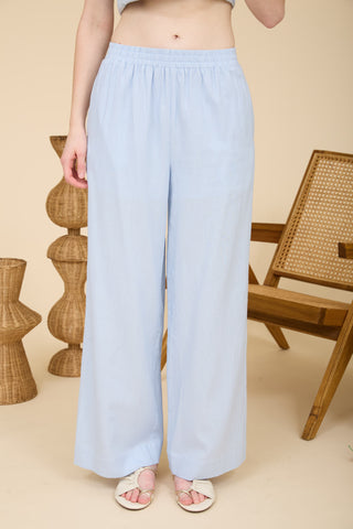 ELASTIC WAIST WIDE LEG LINEN PANTS