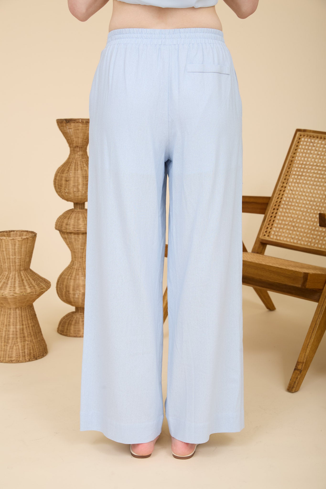 ELASTIC WAIST WIDE LEG LINEN PANTS