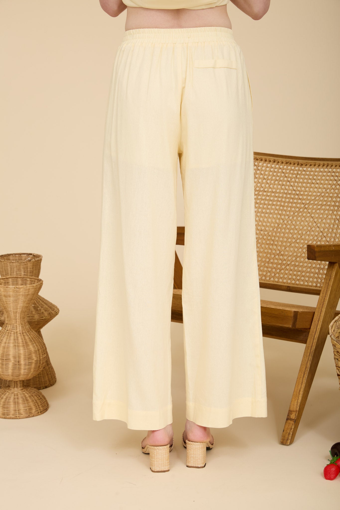 ELASTIC WAIST WIDE LEG LINEN PANTS