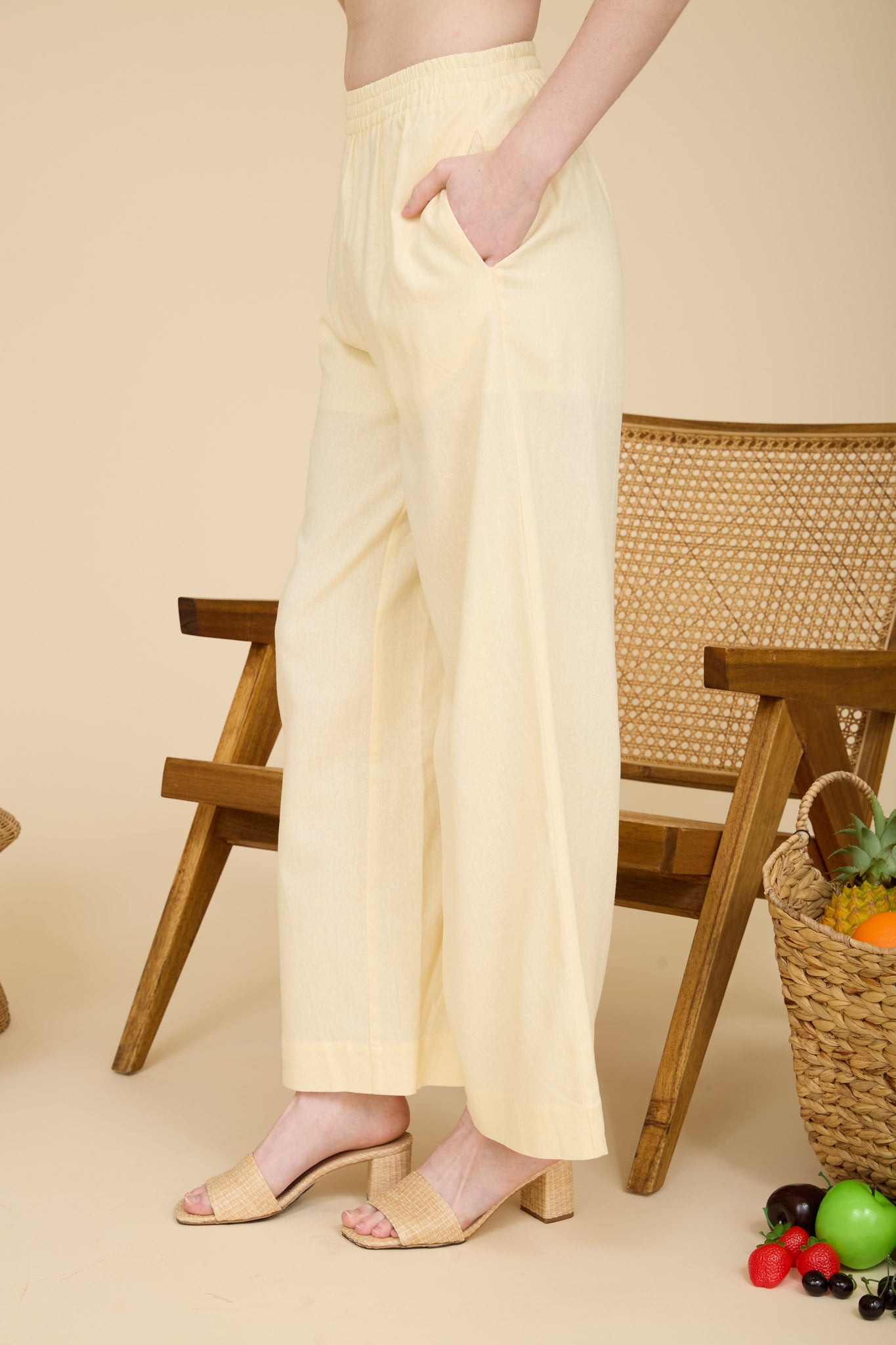 ELASTIC WAIST WIDE LEG LINEN PANTS