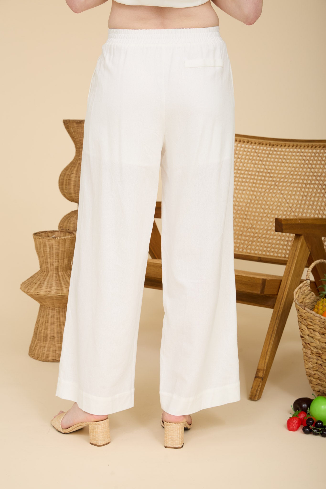 ELASTIC WAIST WIDE LEG LINEN PANTS