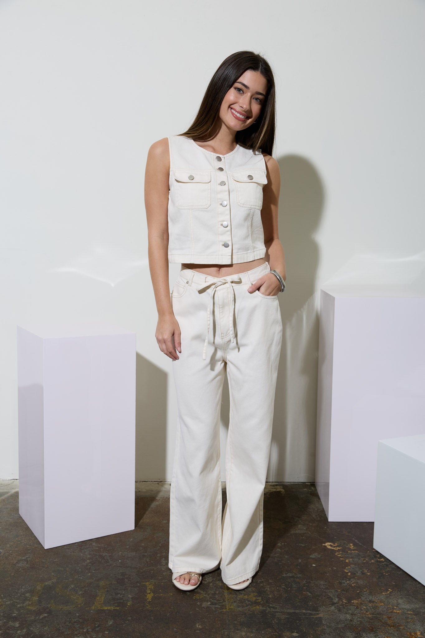 DRAWSTRING DETAIL DENIM PANTS