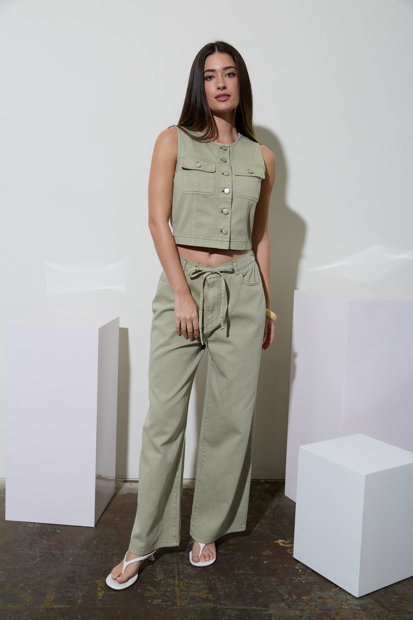 DRAWSTRING DETAIL DENIM PANTS