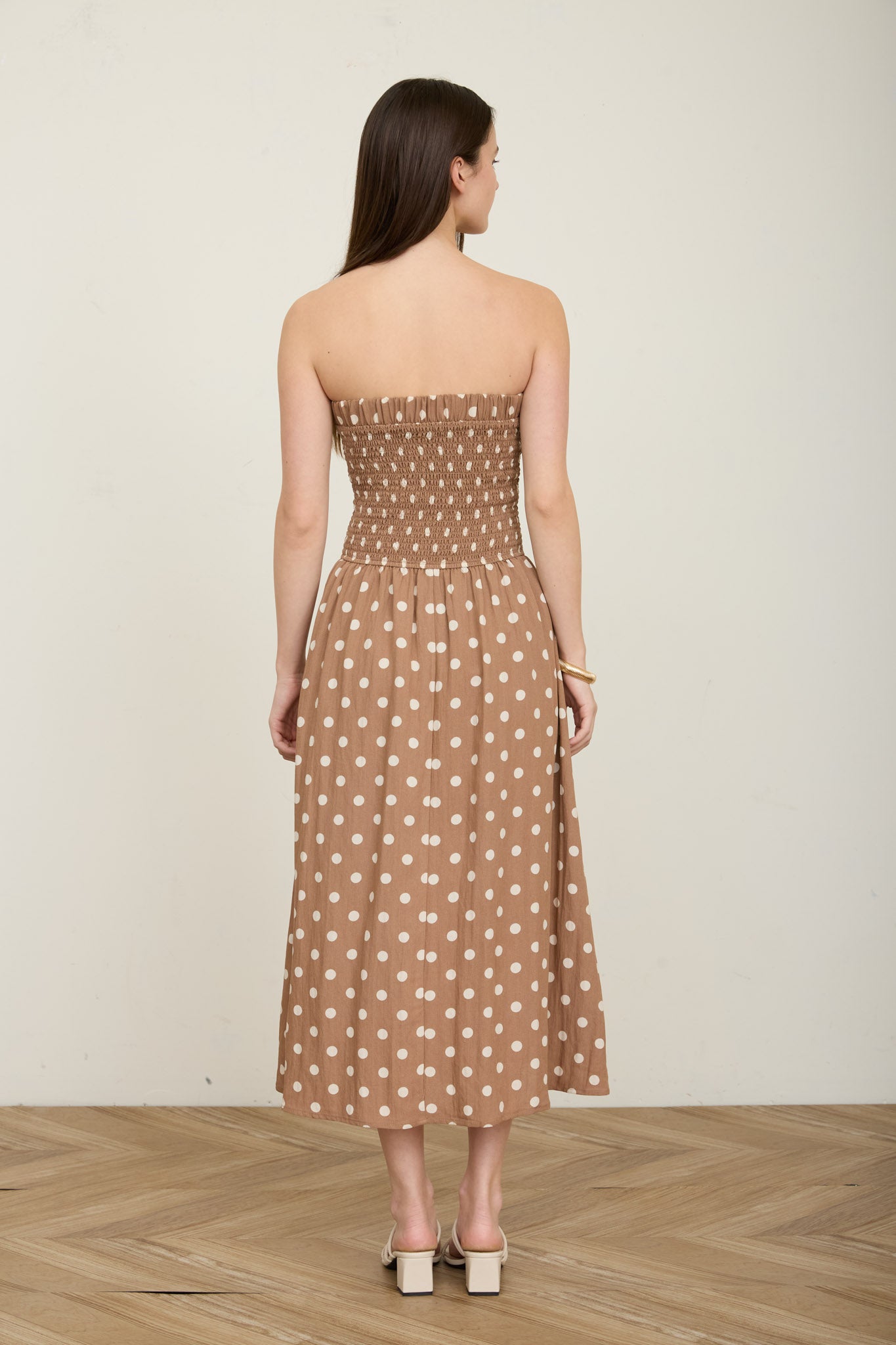 POLKA DOT STRAPLESS MIDI DRESS (PRE-ORDER)