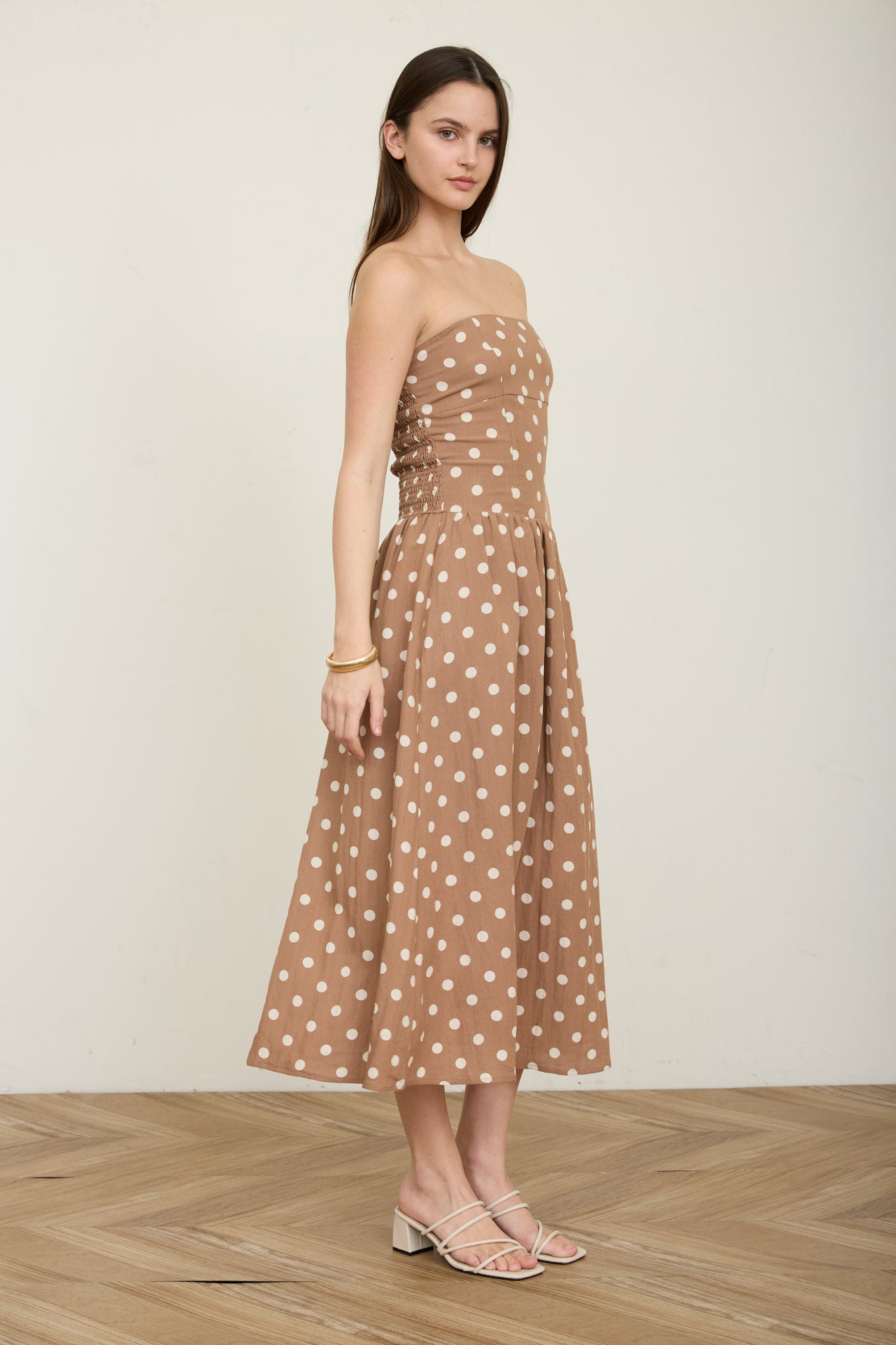POLKA DOT STRAPLESS MIDI DRESS (PRE-ORDER)