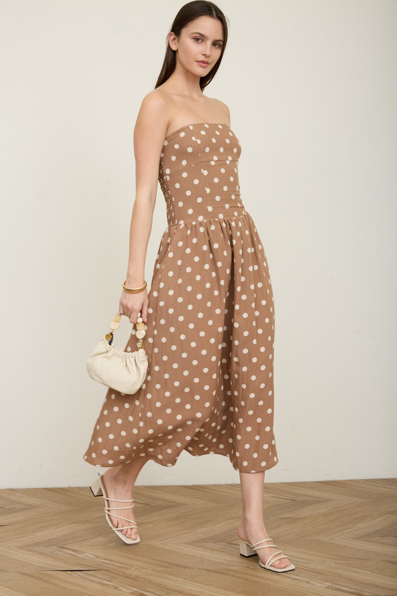 POLKA DOT STRAPLESS MIDI DRESS (PRE-ORDER)