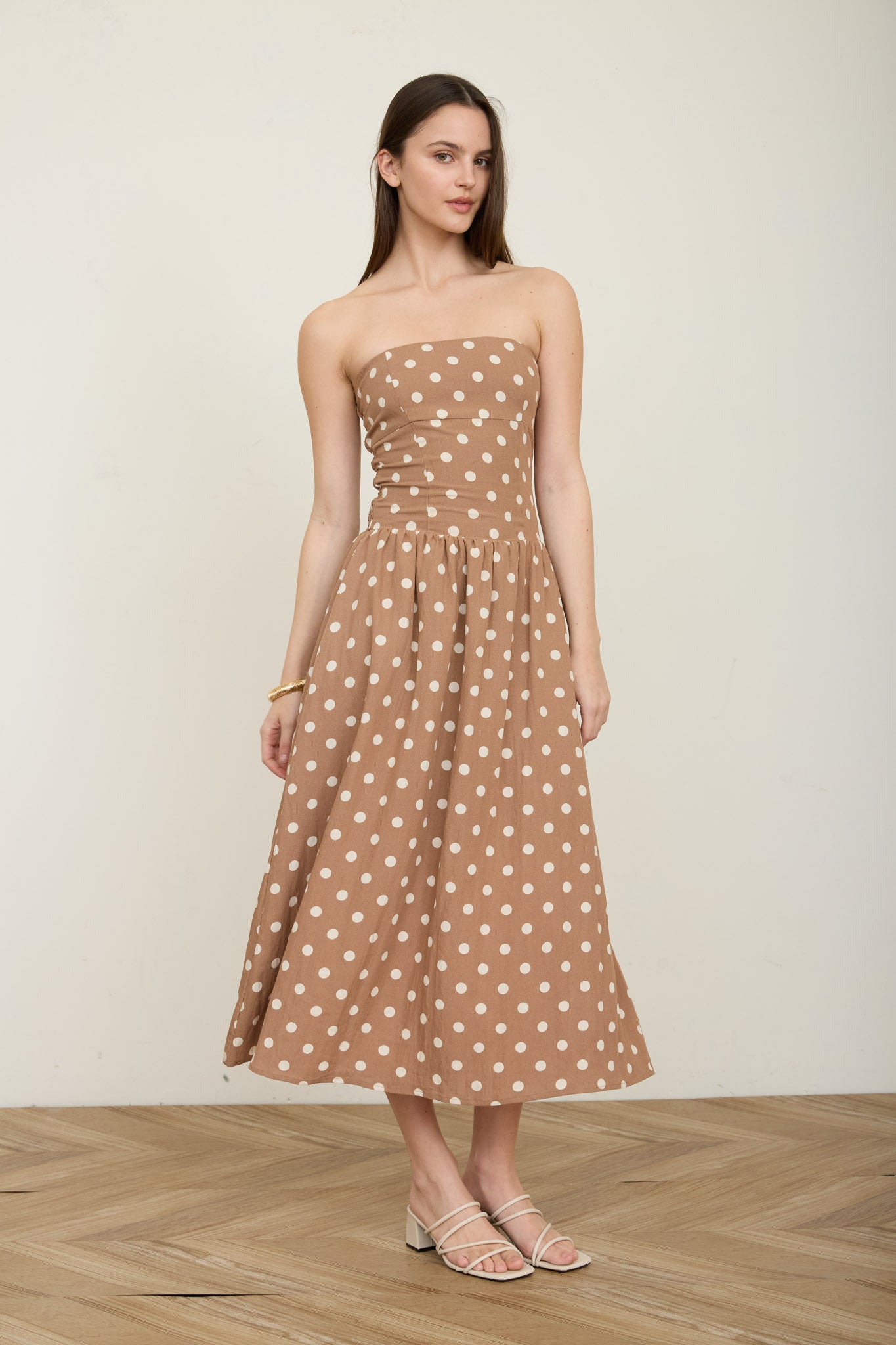 POLKA DOT STRAPLESS MIDI DRESS (PRE-ORDER)