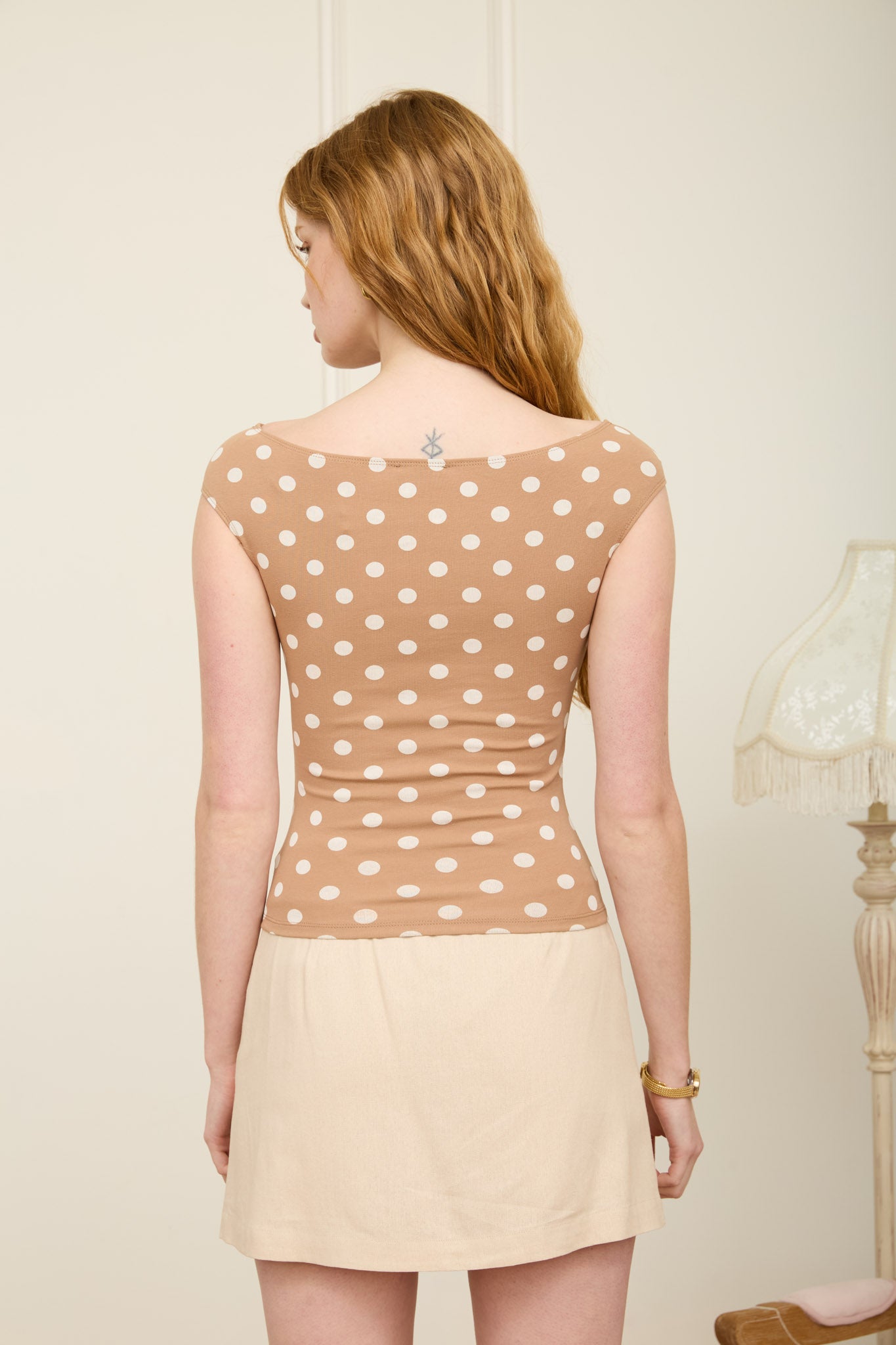 POLKA DOT BOAT NECK SEAMLESS KNIT TOP (PRE-ORDER)