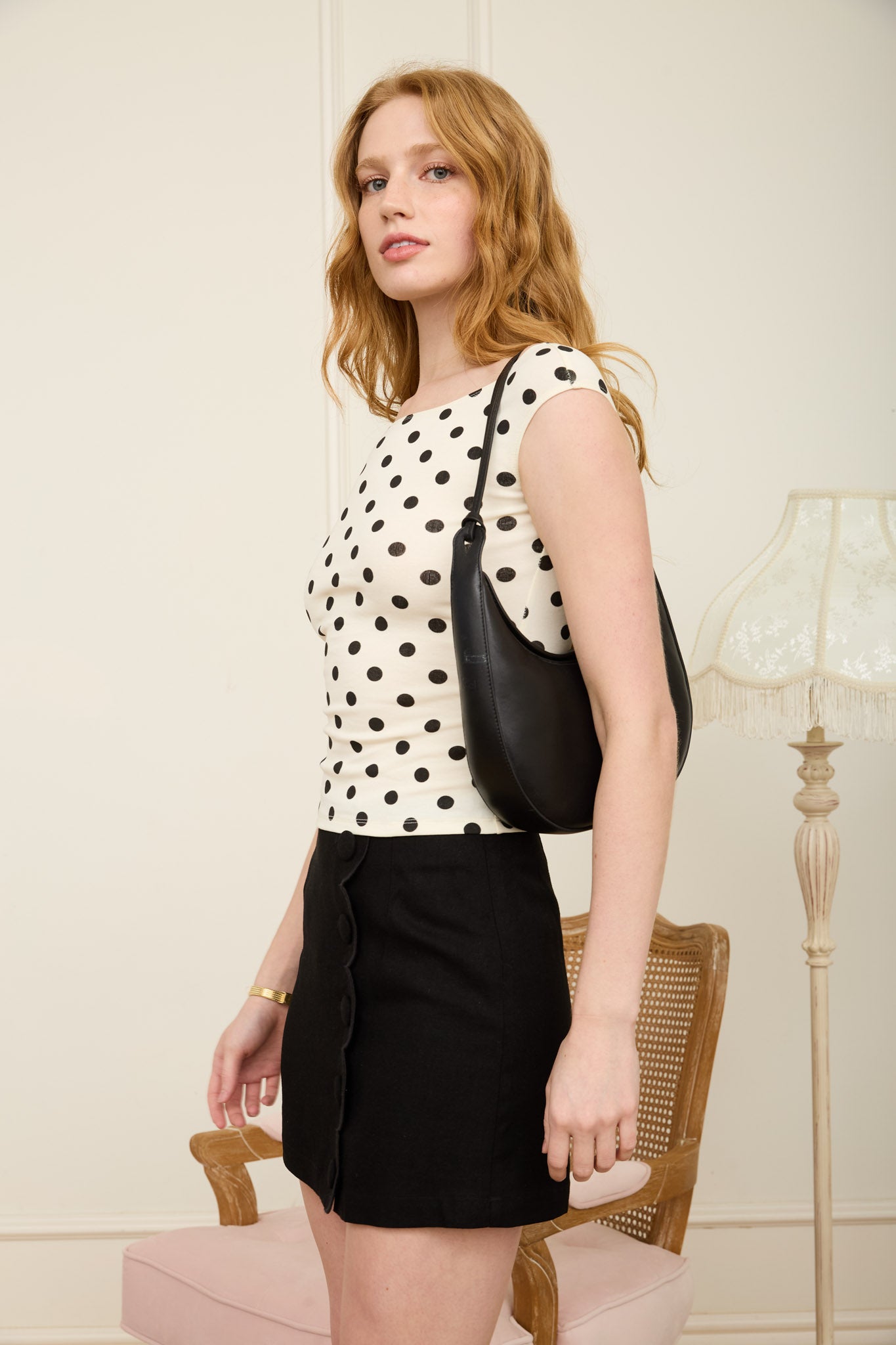 POLKA DOT BOAT NECK SEAMLESS KNIT TOP (PRE-ORDER)