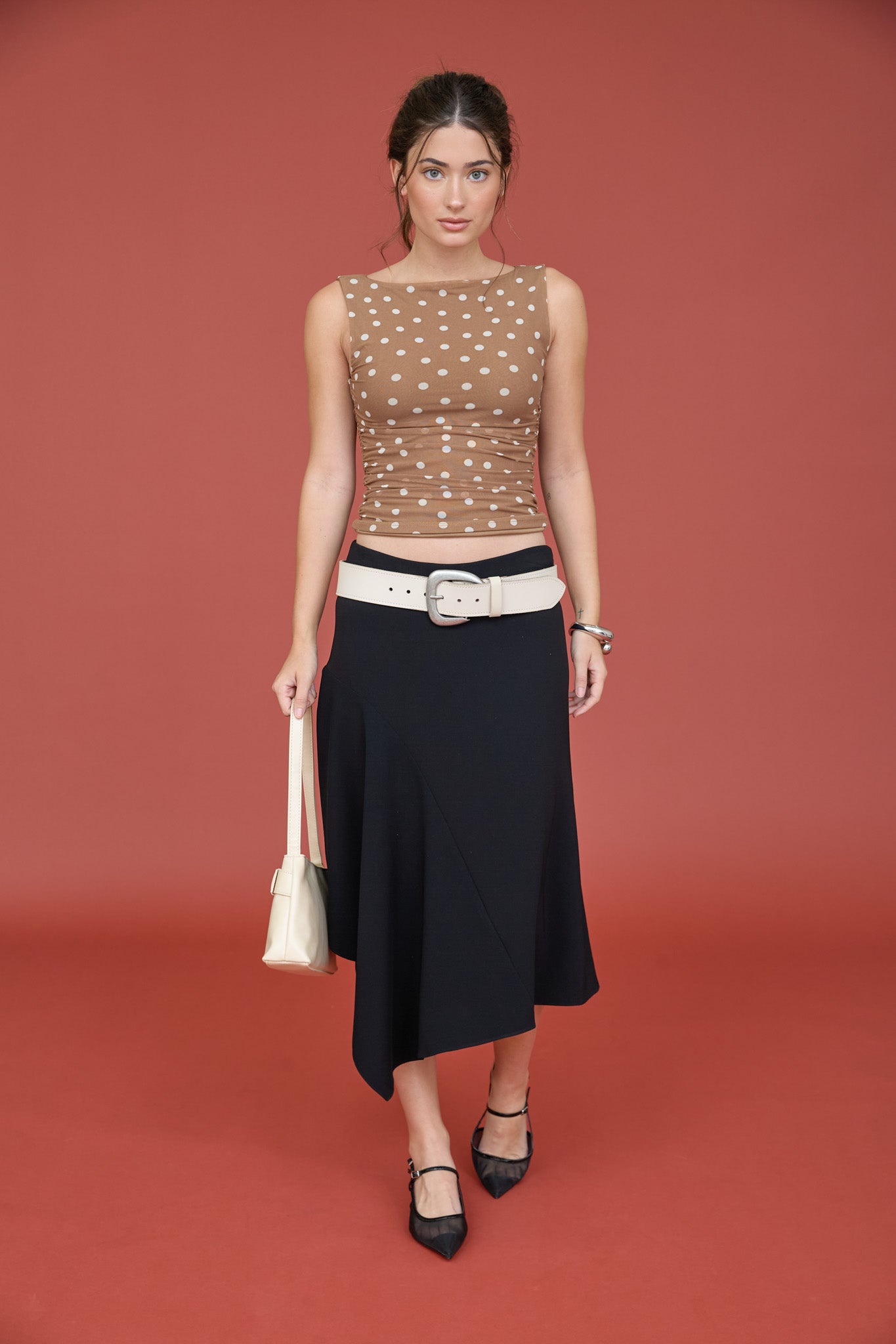 POLKA DOT BOAT NECK SLEEVELESS MESH KNIT TOP (PRE-ORDER)