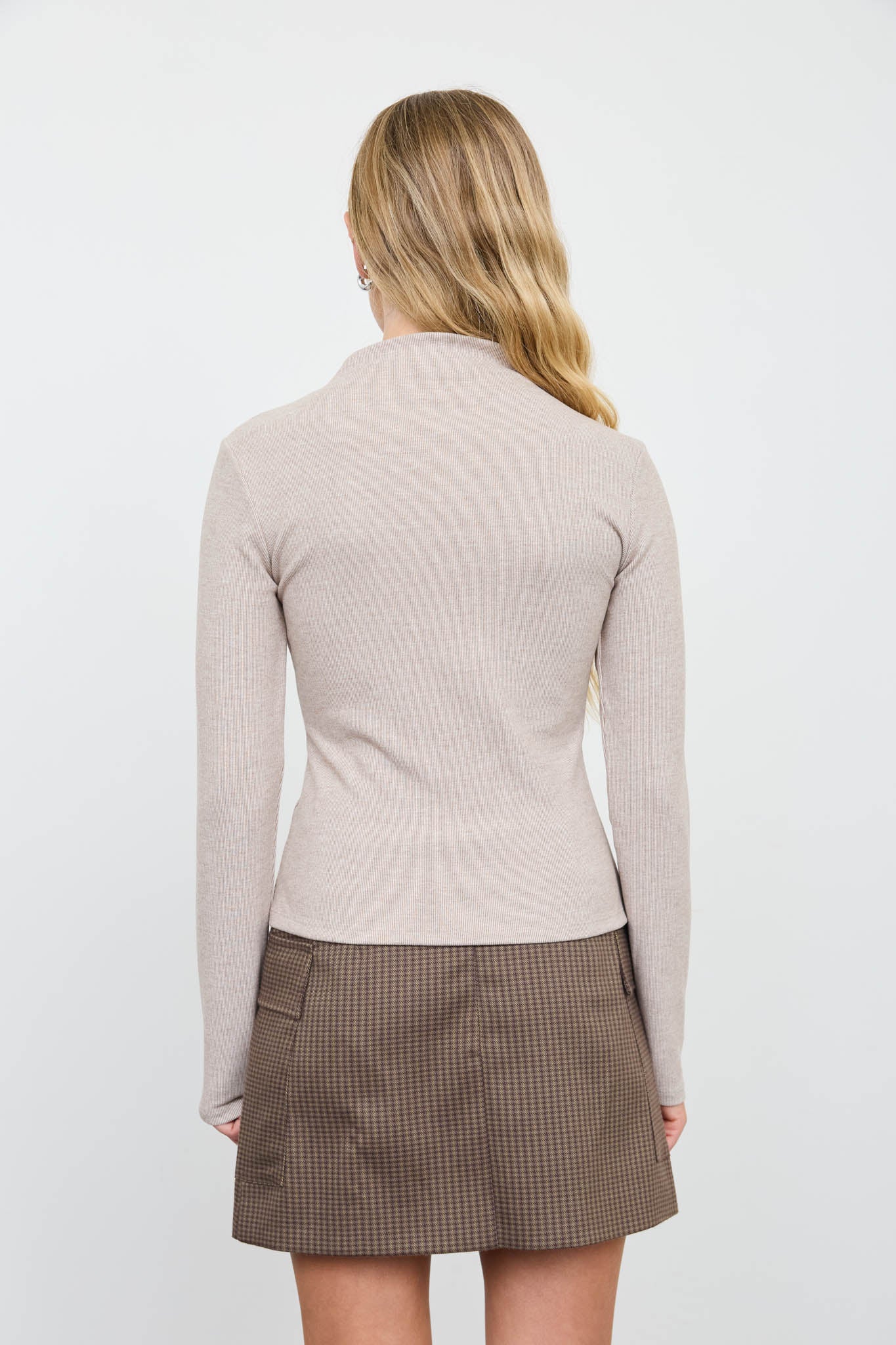 BUTTON FRONT MOCK NECK LONG SLEEVE KNIT TOP
