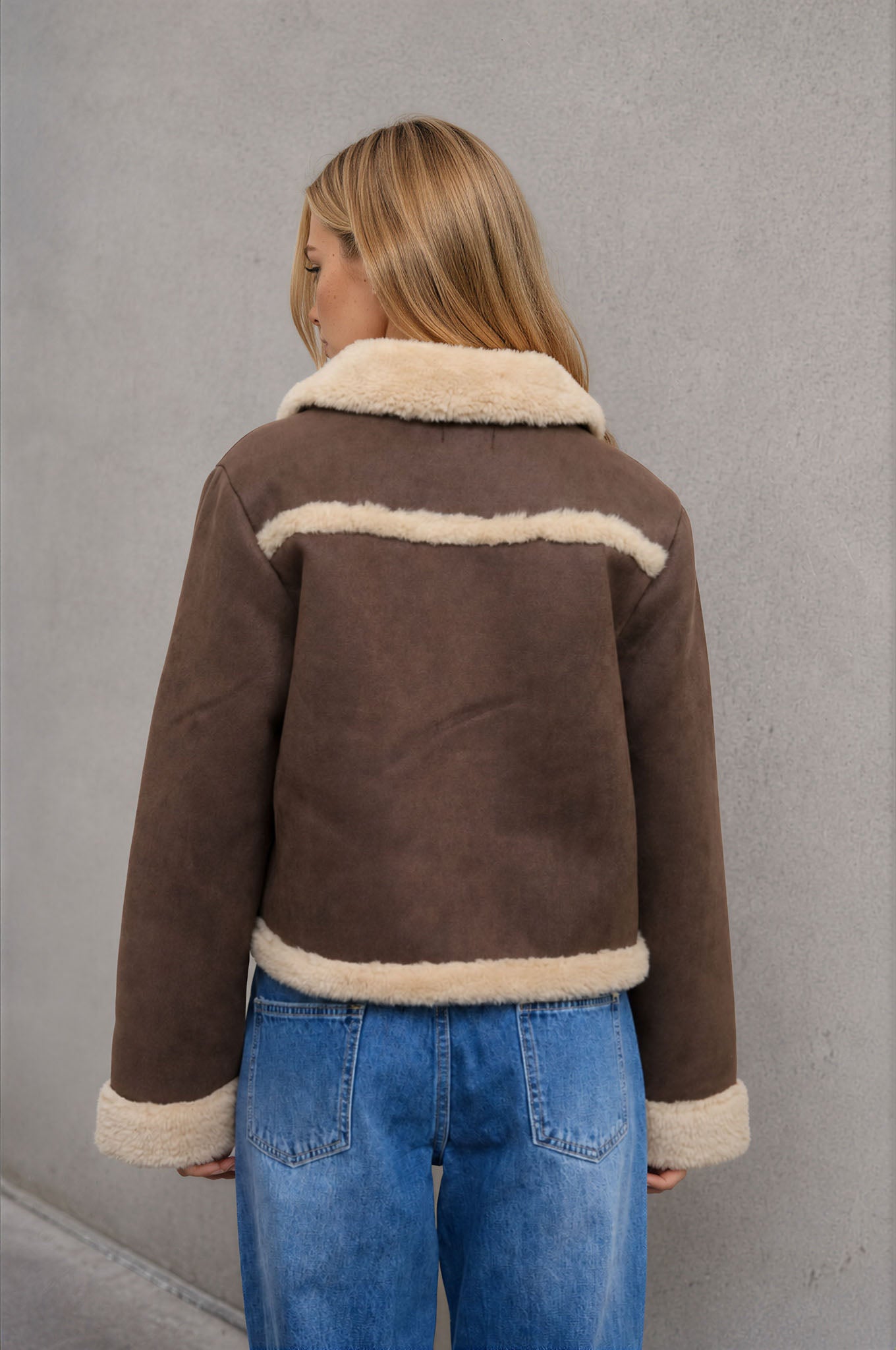 SHEARLING COLLAR BUTTON DOWN SUEDE JACKET