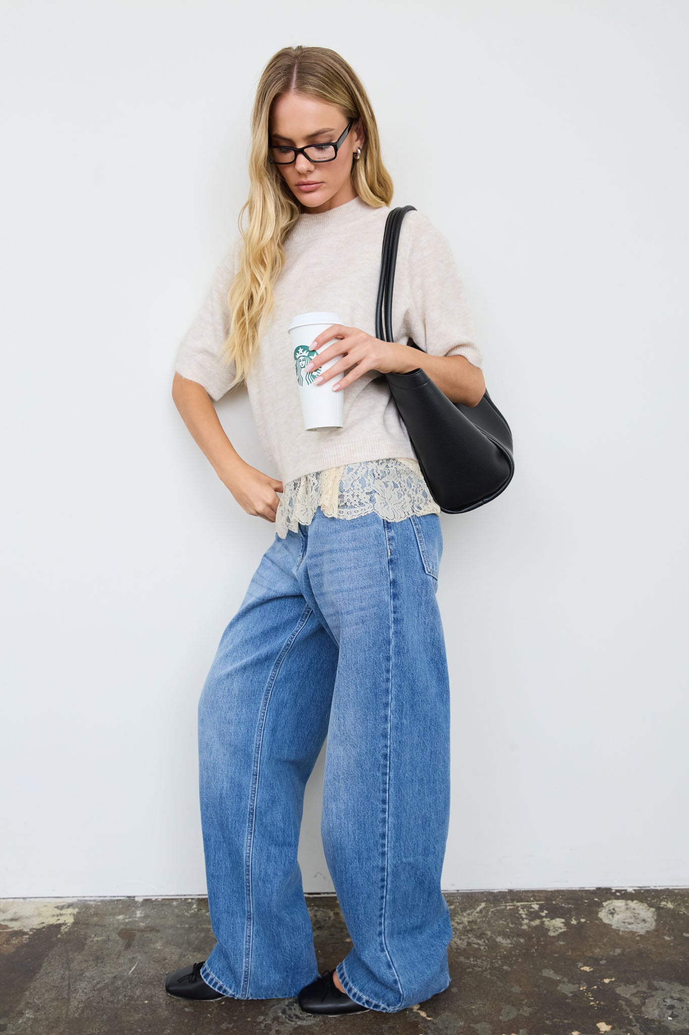 CREWNECK SHORT SLEEVE RIB HEM PULLOVER SWEATER
