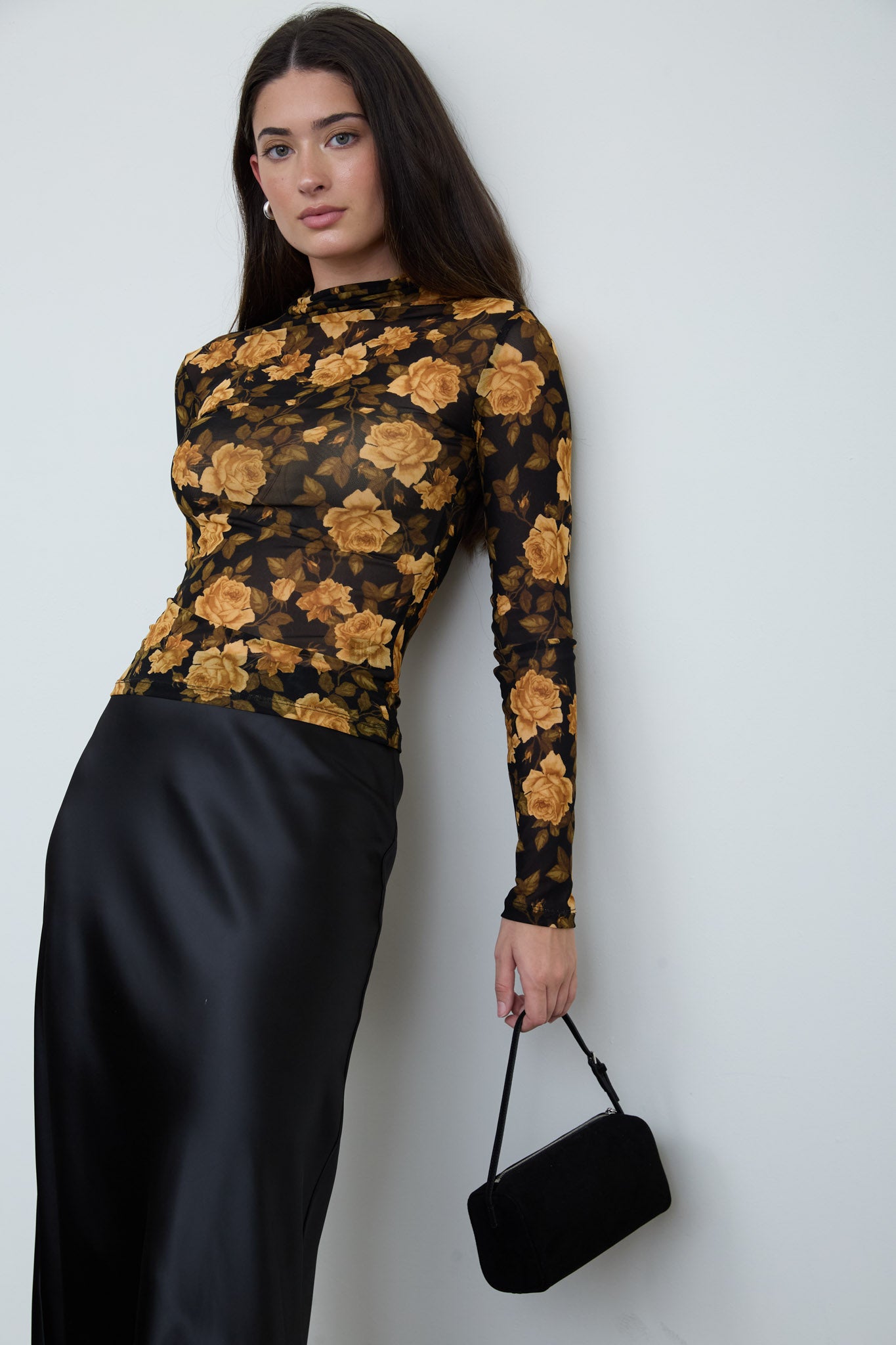 FLORAL MESH MOCK NECK LONG SLEEVE KNIT TOP (PRE-ORDER)