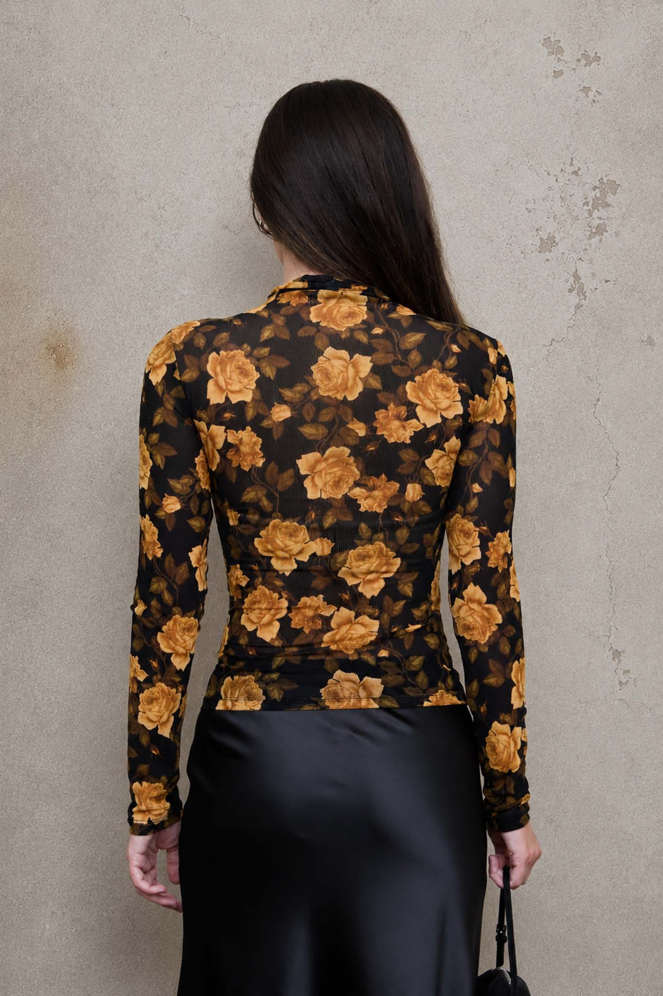 FLORAL MESH MOCK NECK LONG SLEEVE KNIT TOP (PRE-ORDER)