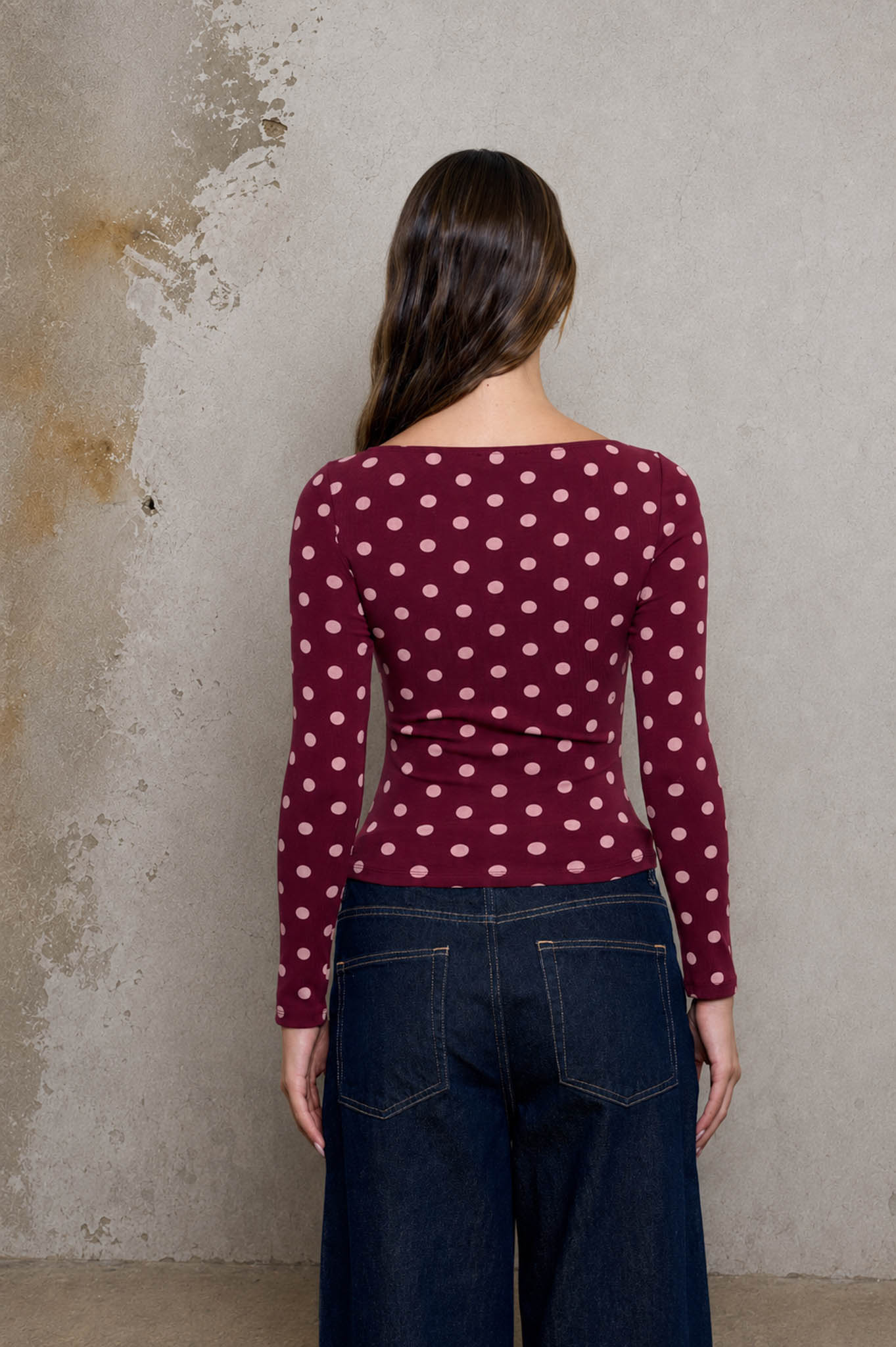 POLKA DOT BOAT NECK LONG SLEEVE KNIT TOP (PRE-ORDER)