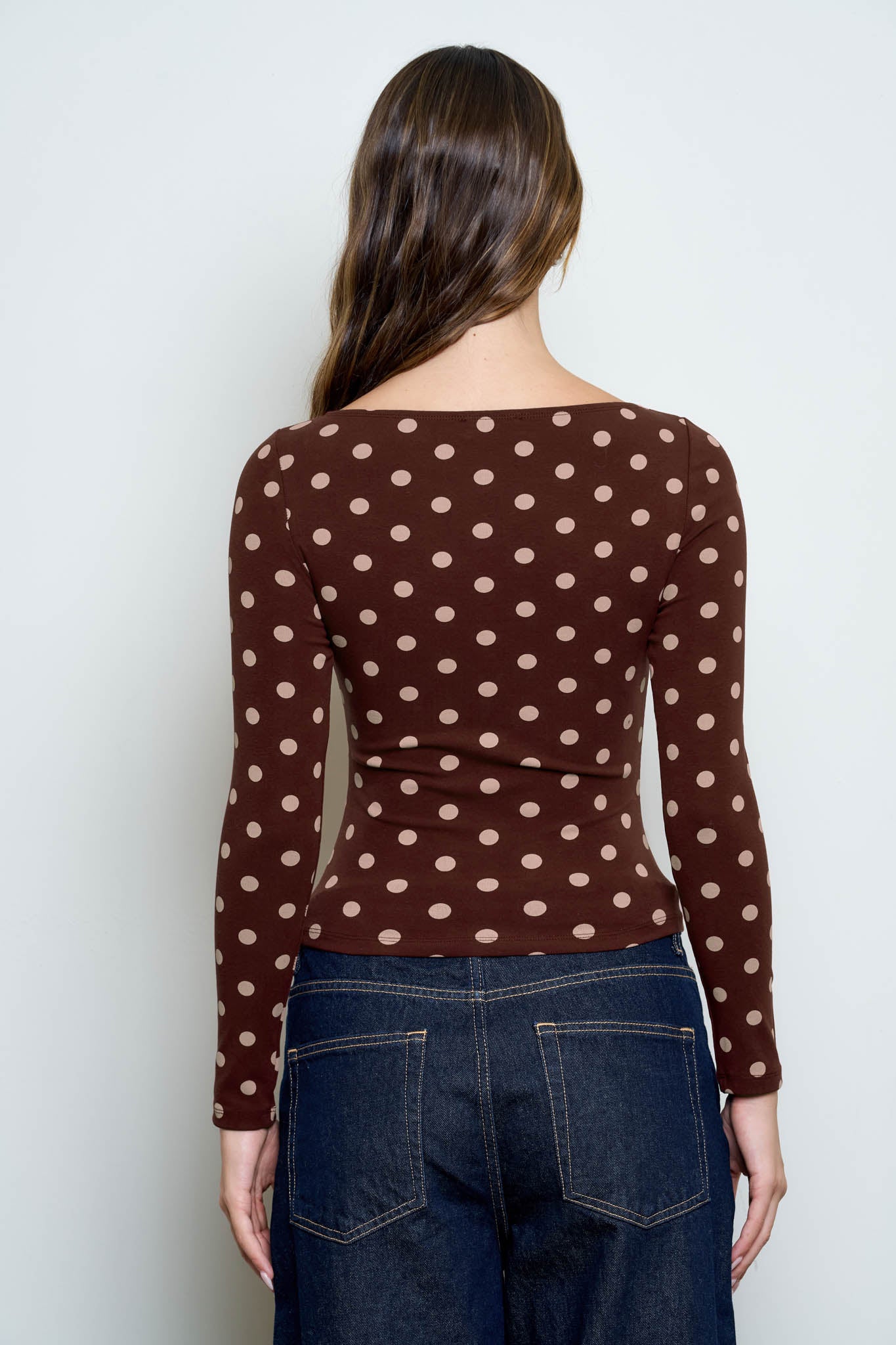 POLKA DOT BOAT NECK LONG SLEEVE KNIT TOP (PRE-ORDER)