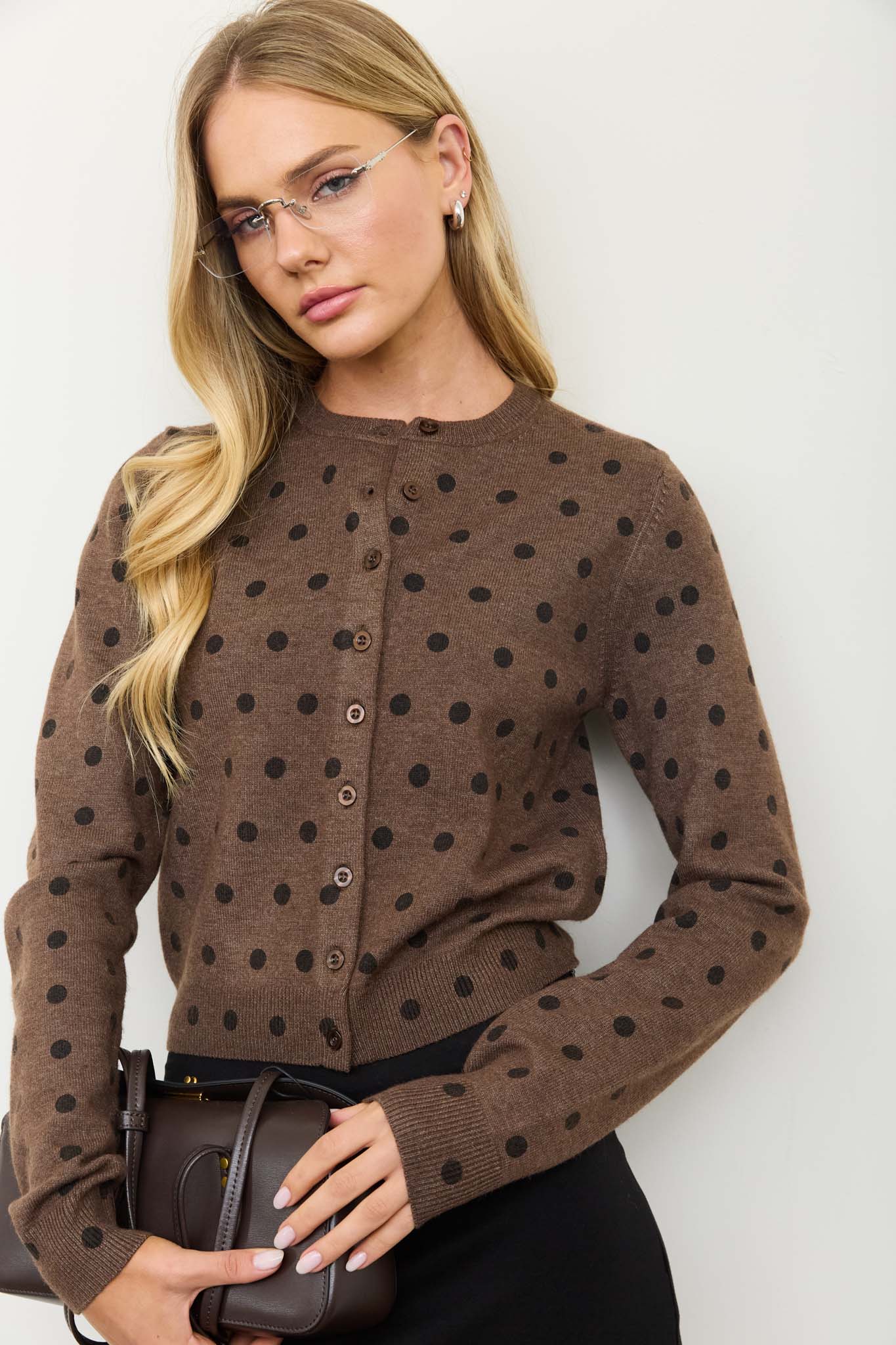 POLKA DOT ROUND NECK BUTTON DOWN CARDIGAN (PRE-ORDER)