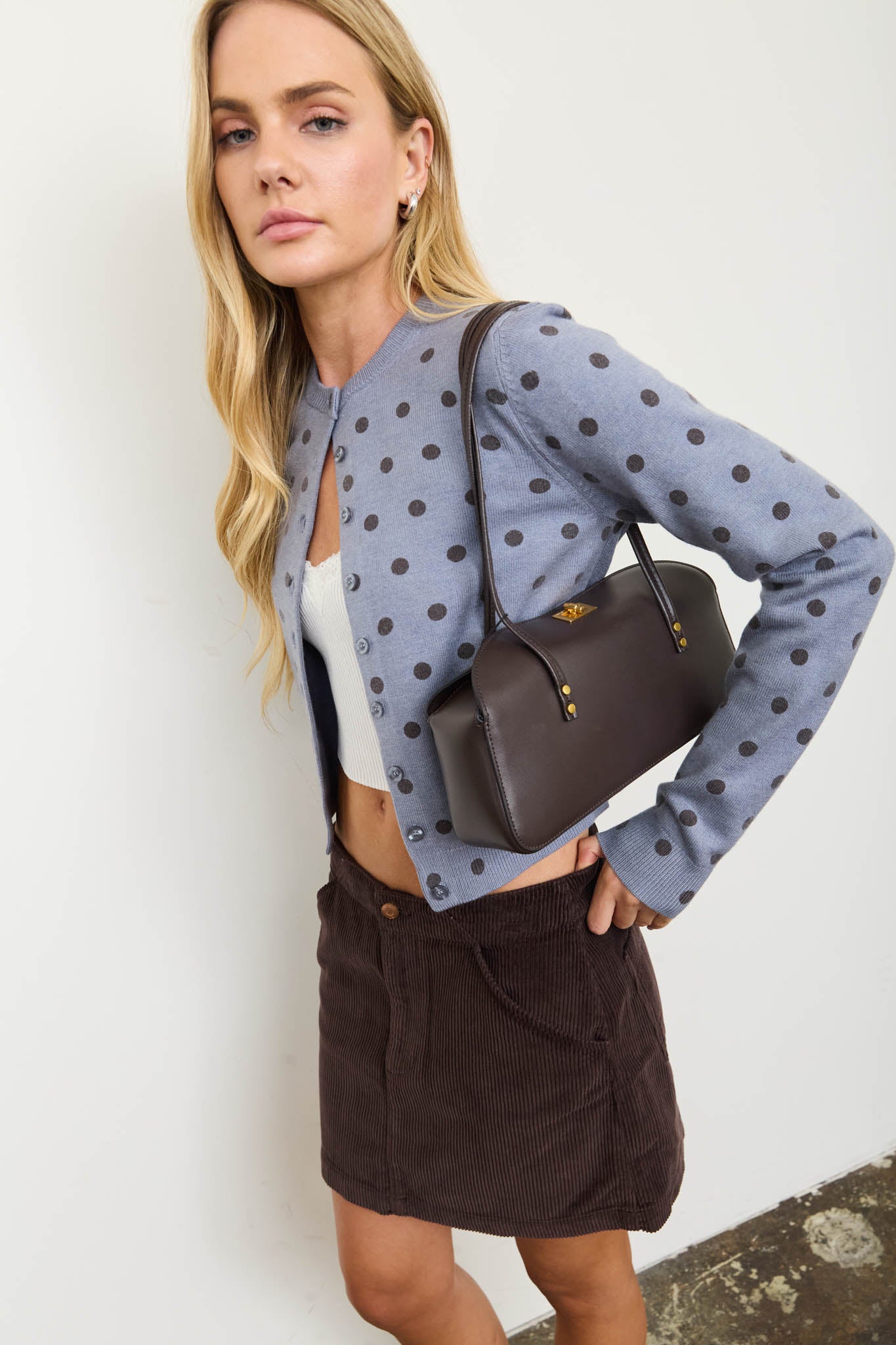 POLKA DOT ROUND NECK BUTTON DOWN CARDIGAN (PRE-ORDER)