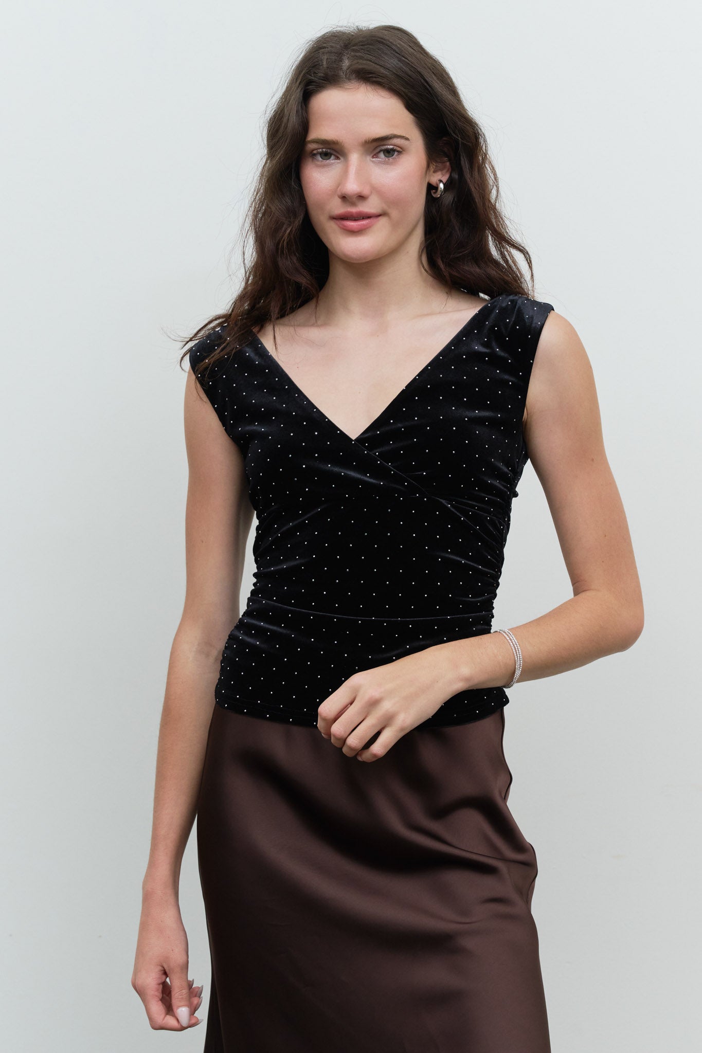 VELVET SEQUIN OFF THE SHOULDER WRAP KNIT TOP