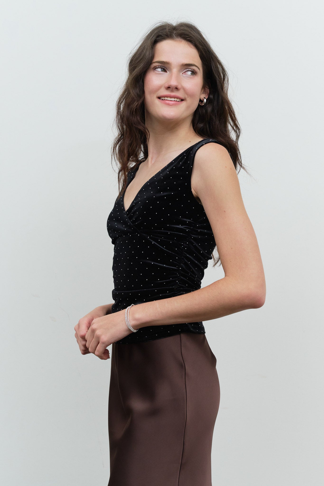 VELVET SEQUIN OFF THE SHOULDER WRAP KNIT TOP