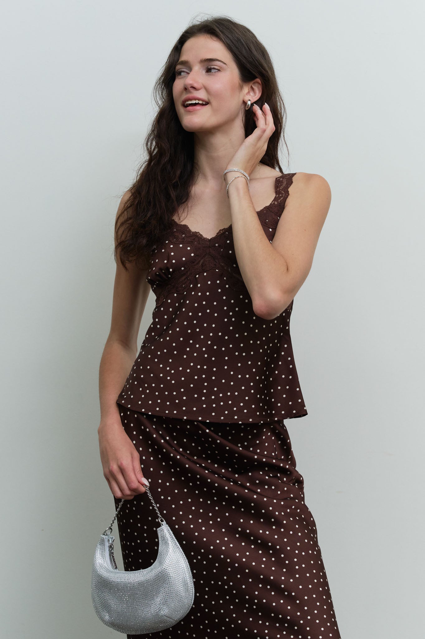 POLKA DOT V NECK LACE TRIM CAMI
