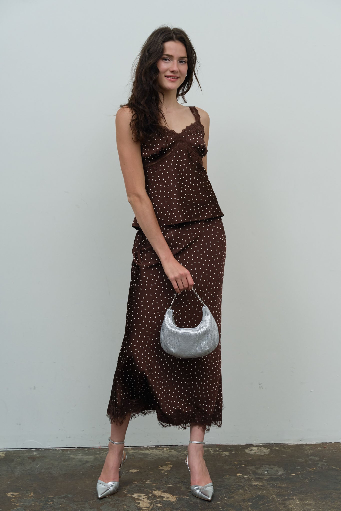 POLKA DOT V NECK LACE TRIM CAMI