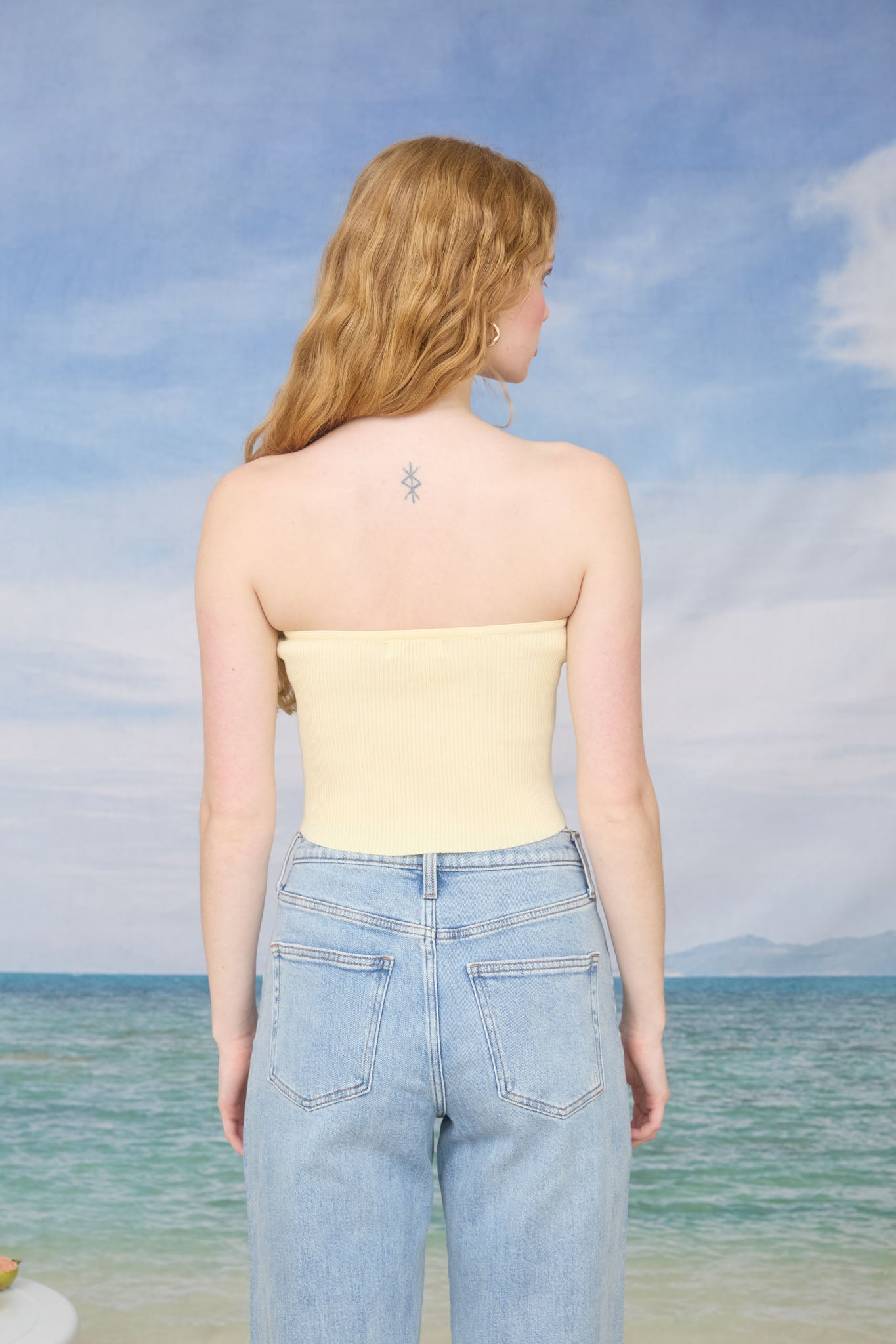 NAUTICAL MOTIF STRAPLESS SWEATER KNIT CROP TOP