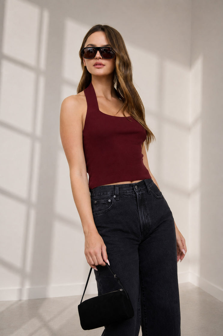 SQUARE HALTER NECK SWEATER KNIT TOP