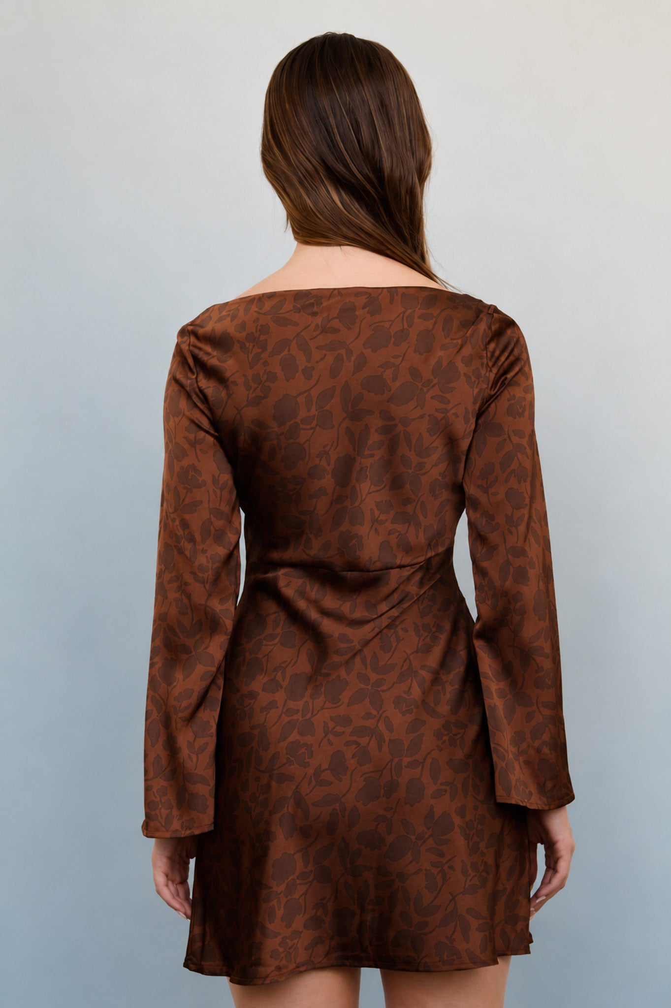 FLORAL COWL NECK LONG SLEEVE MINI DRESS