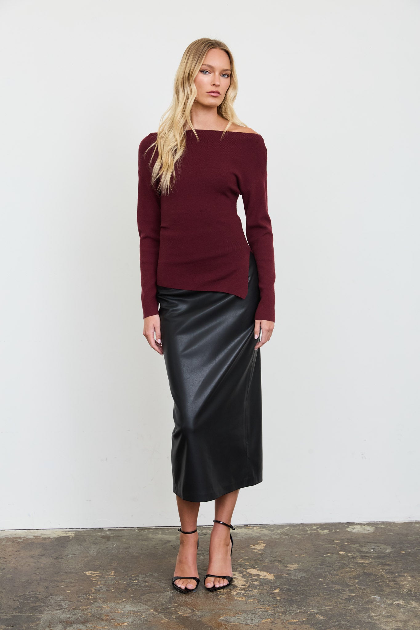 BOAT NECK DOLMAN LONG SLEEVE KNIT SWEATER