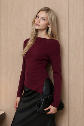 BOAT NECK DOLMAN LONG SLEEVE KNIT SWEATER