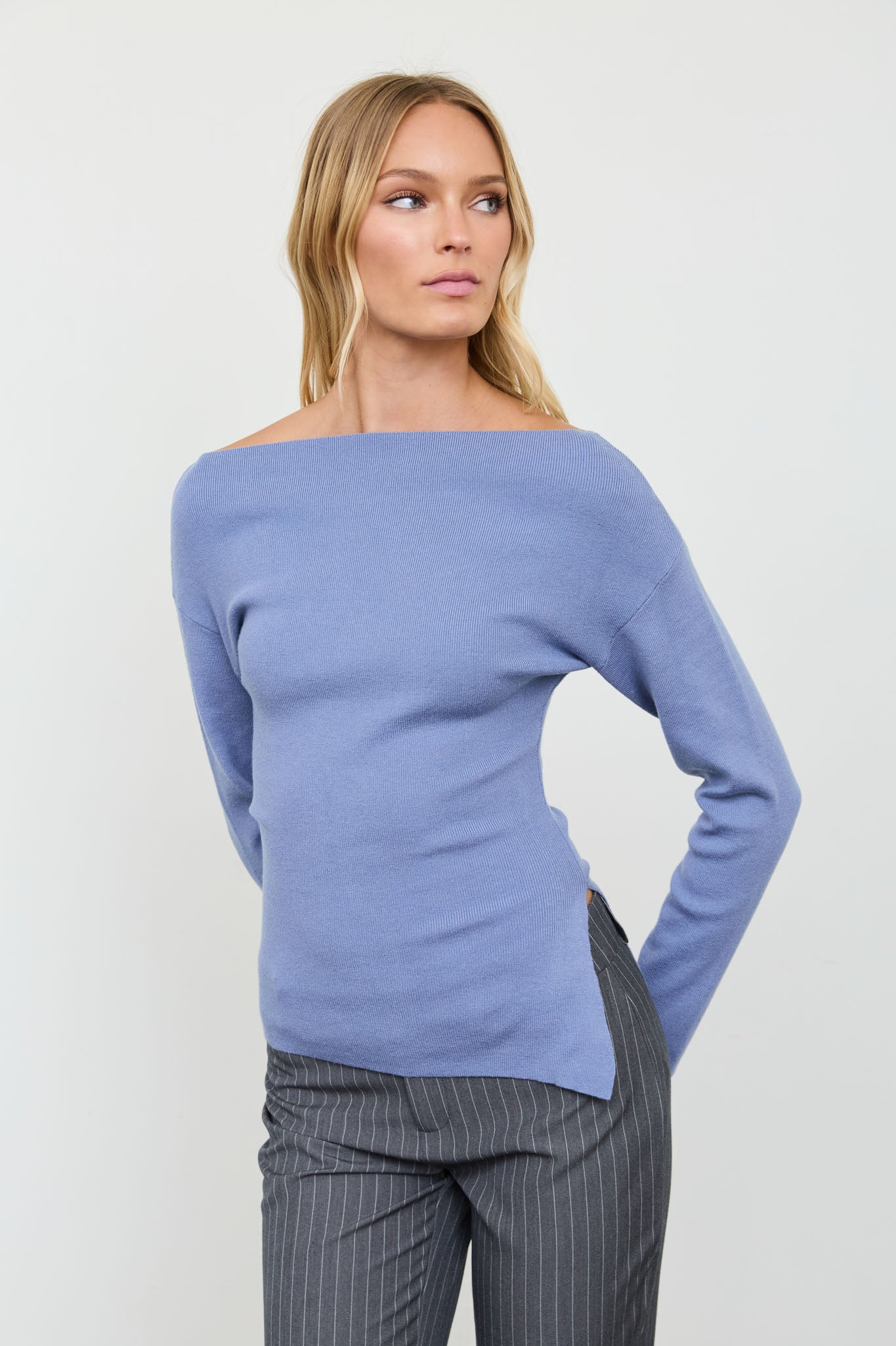 BOAT NECK DOLMAN LONG SLEEVE KNIT SWEATER