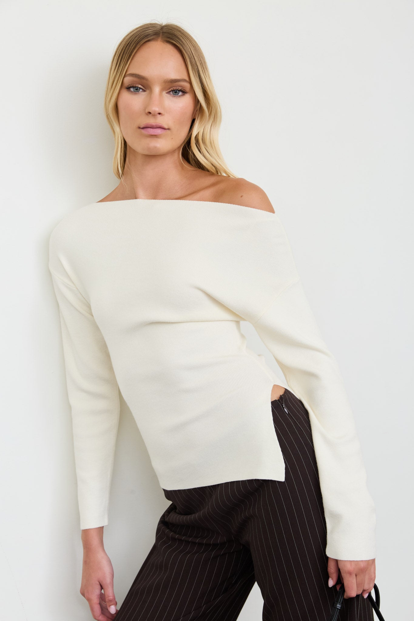 BOAT NECK DOLMAN LONG SLEEVE KNIT SWEATER