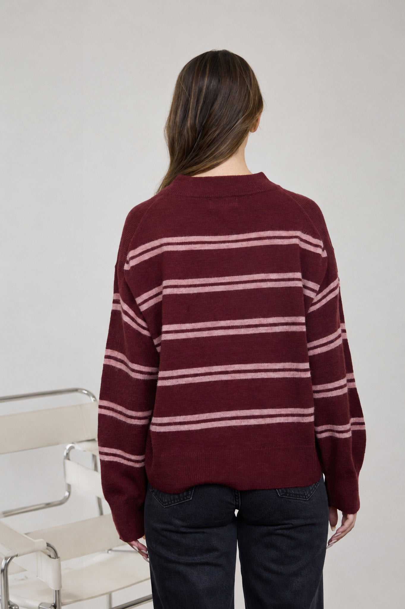 STRIPE DROP SLEEVE CREW NECK KNIT PULLOVER (PRE-ORDER)