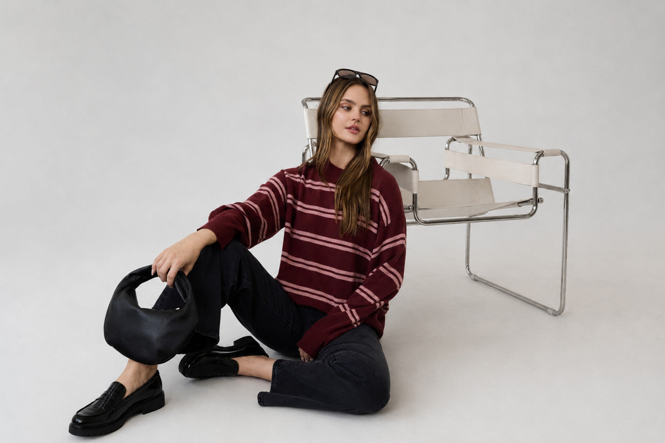 STRIPE DROP SLEEVE CREW NECK KNIT PULLOVER (PRE-ORDER)