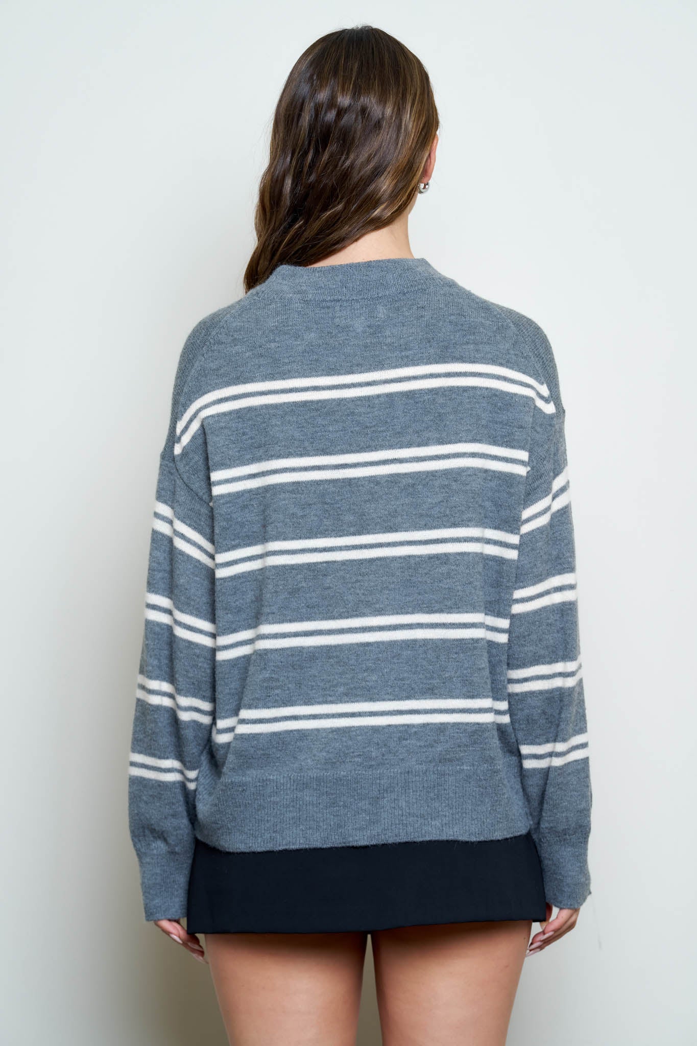 STRIPE DROP SLEEVE CREW NECK KNIT PULLOVER (PRE-ORDER)