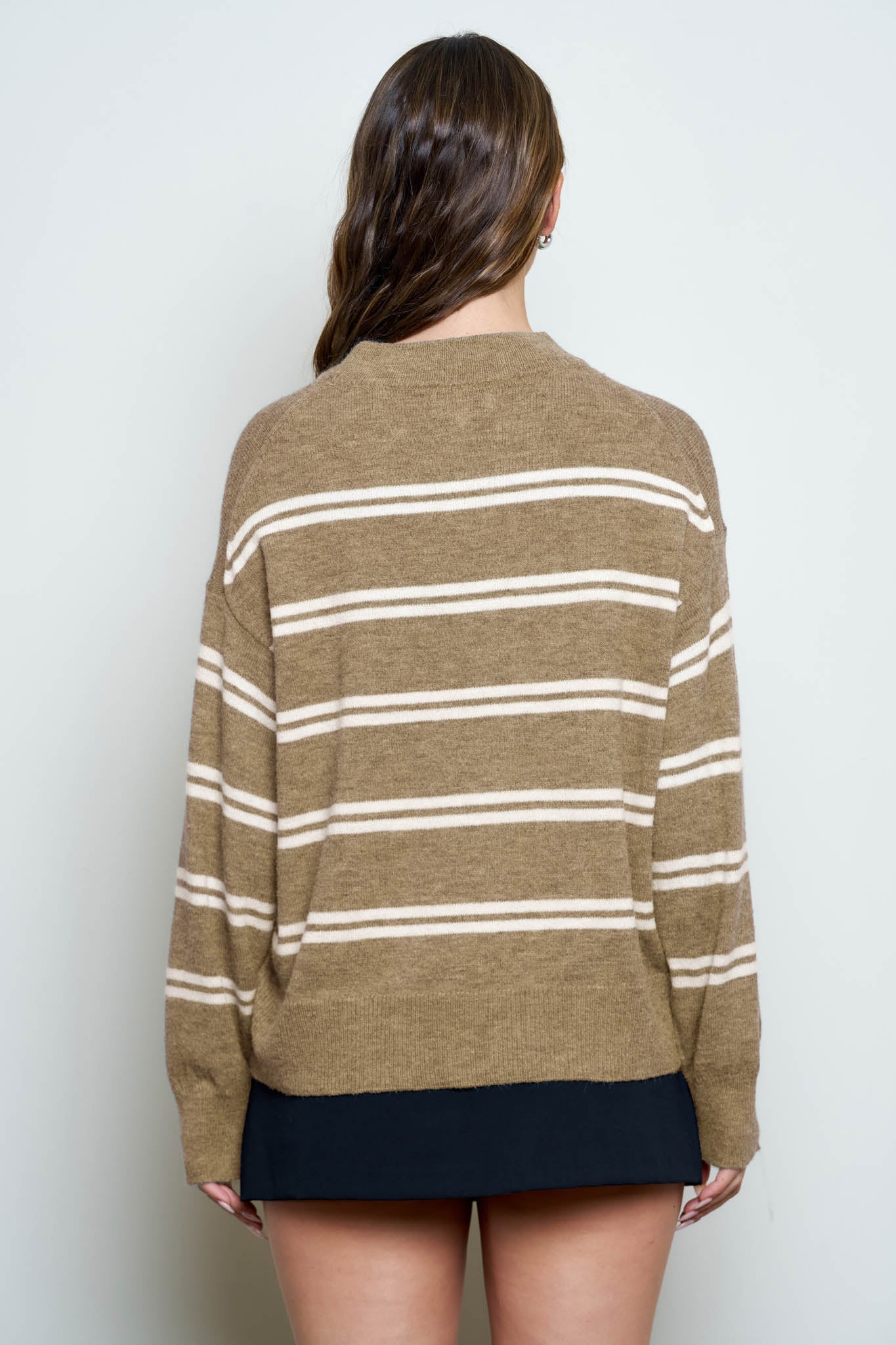 STRIPE DROP SLEEVE CREW NECK KNIT PULLOVER (PRE-ORDER)