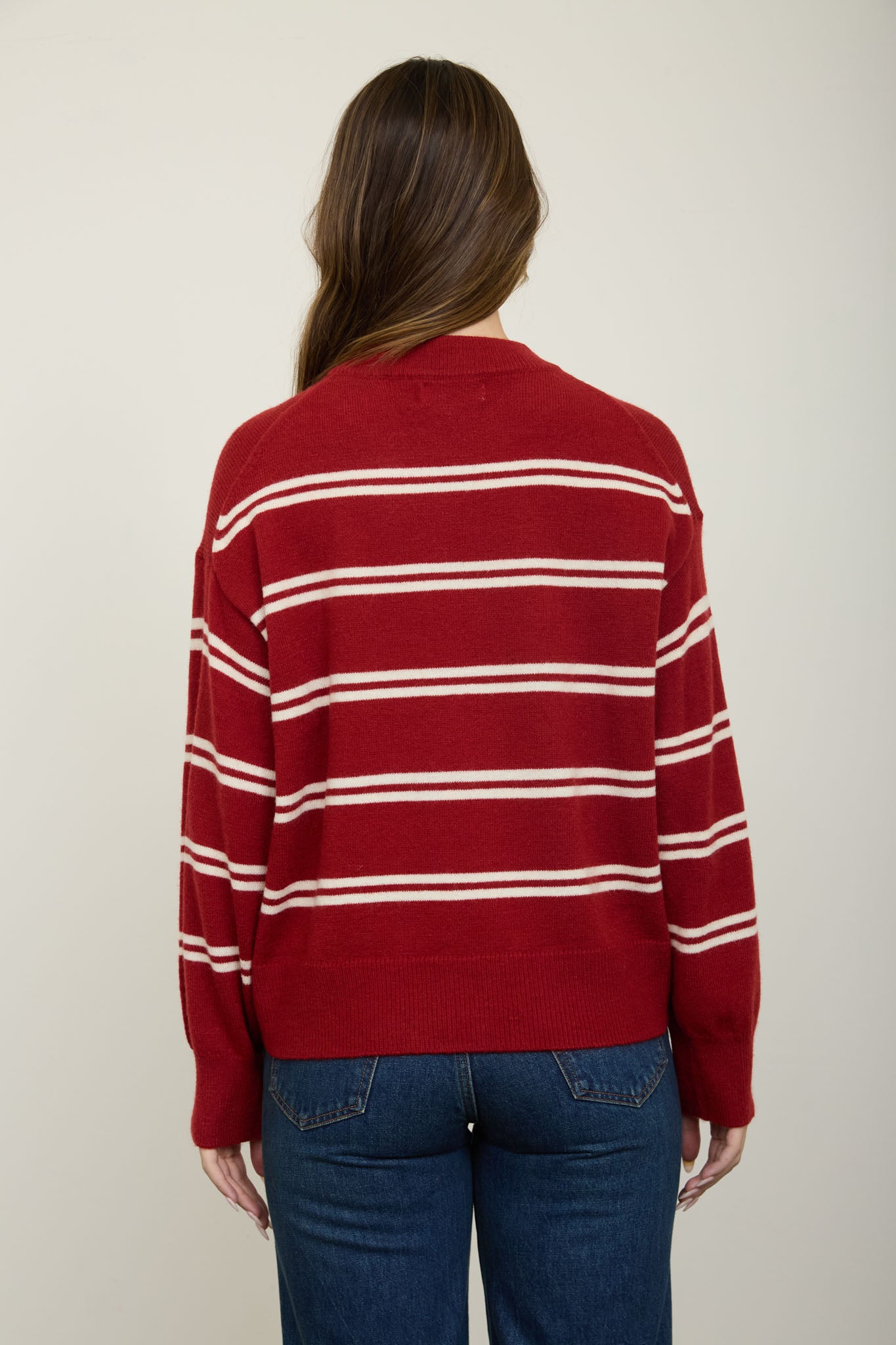 STRIPE DROP SLEEVE CREW NECK KNIT PULLOVER (PRE-ORDER)