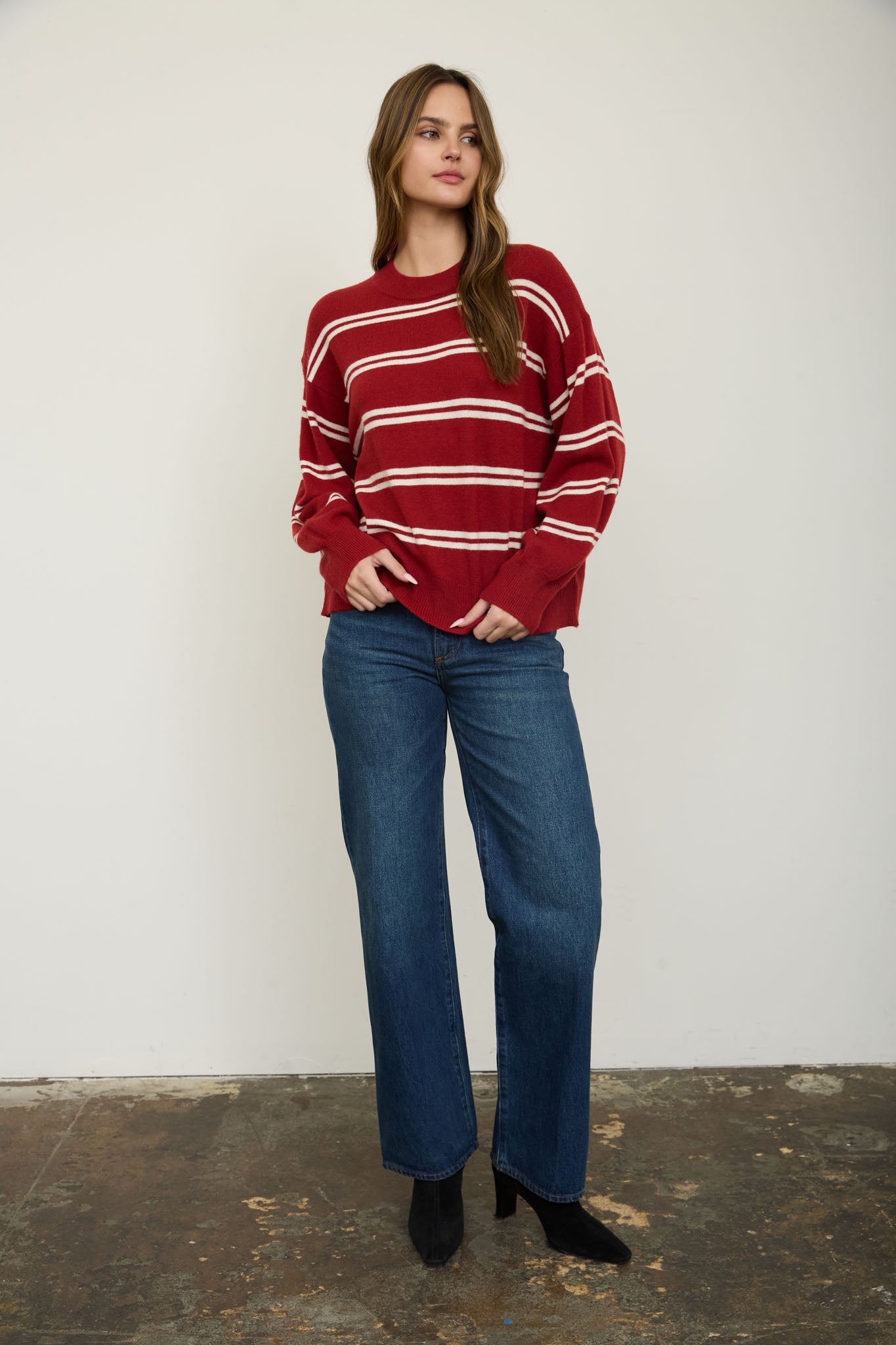 STRIPE DROP SLEEVE CREW NECK KNIT PULLOVER (PRE-ORDER)
