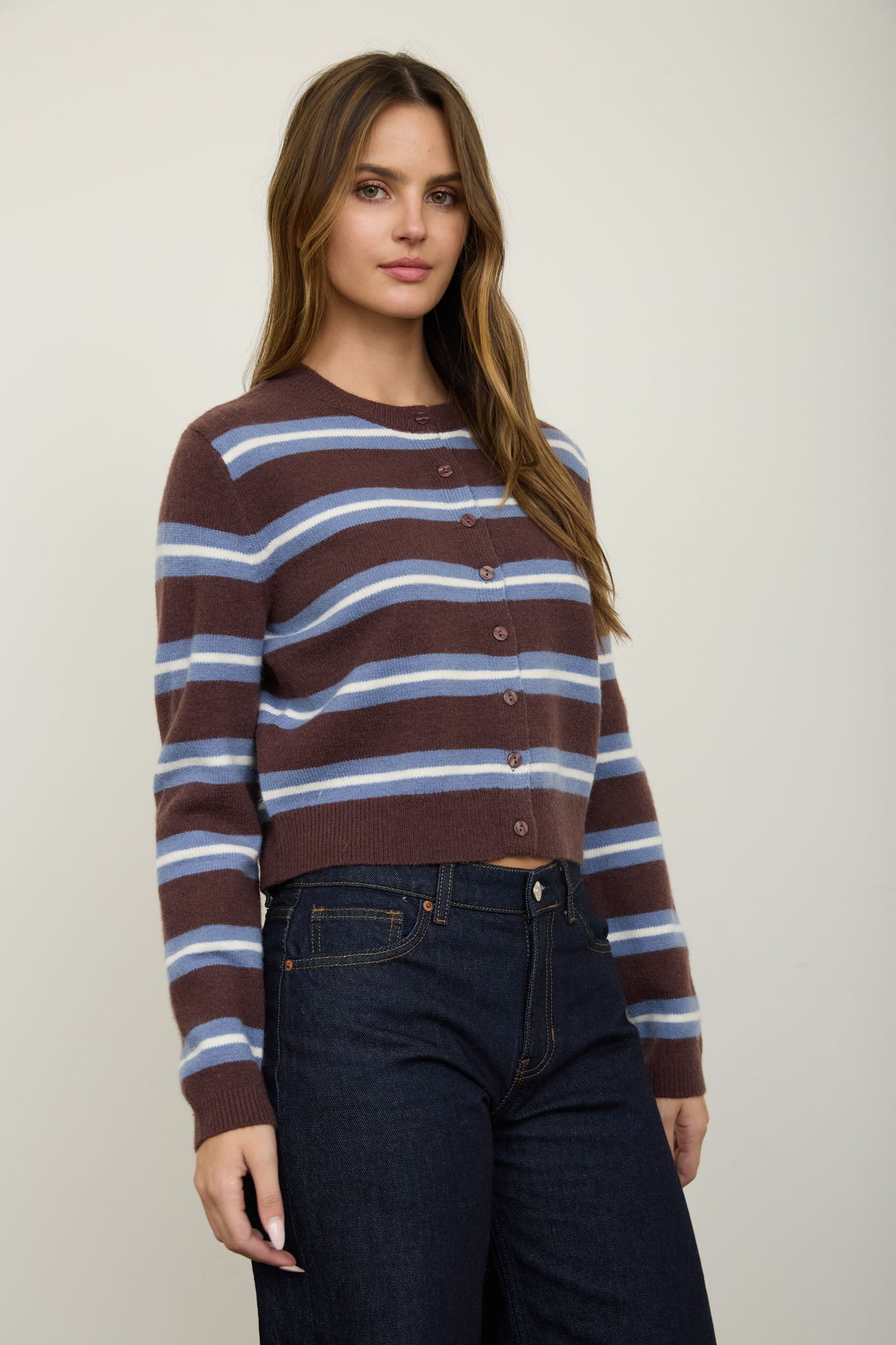 MULTI-COLOR STRIPE BUTTON DOWN KNIT CARDIGAN